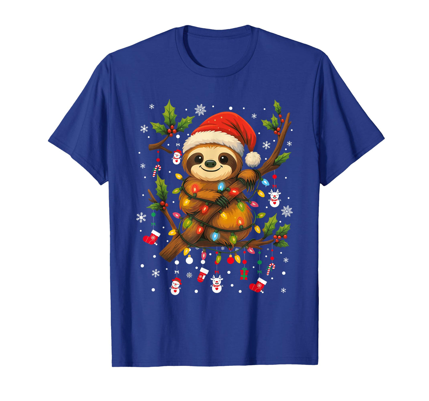 Sloths Christmas Santa Hat Xmas Lights Gifts Men Boys Kids T-Shirt