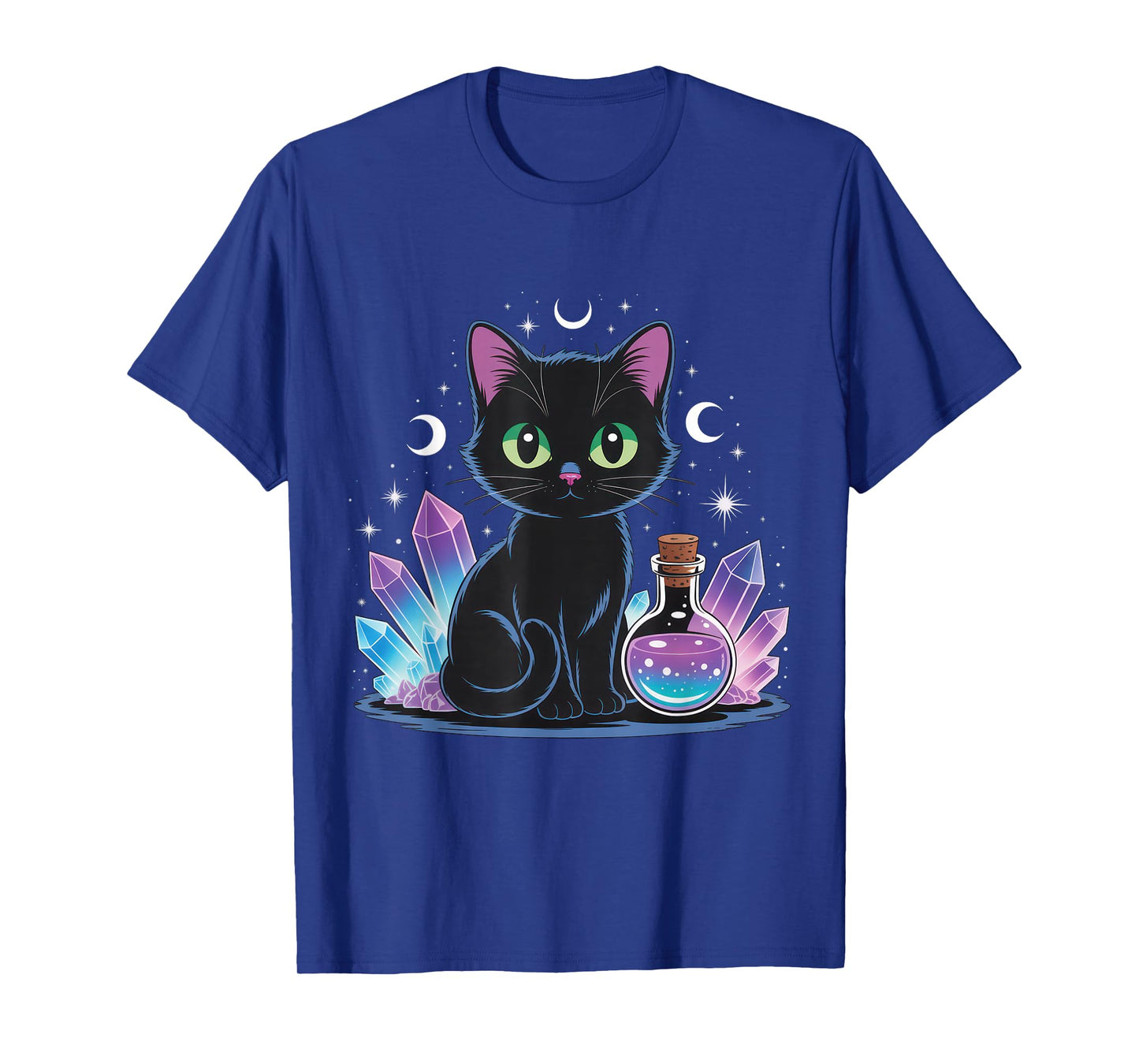 Black Cat Crystals Potion Bottle Moon Mystic Witchy Vibes T-Shirt