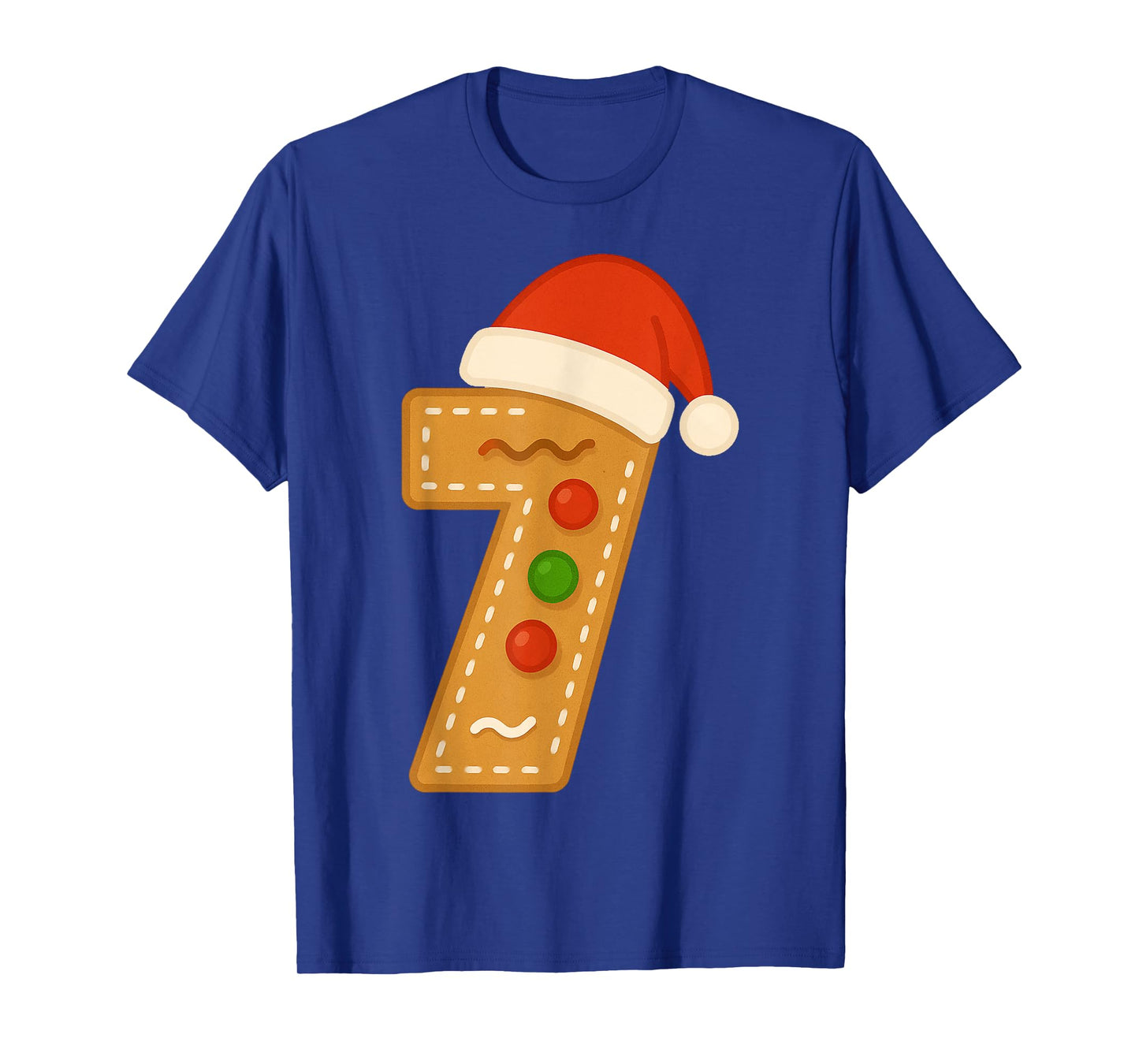 Cute Gingerbread Number 7 with Santa Hat Seventh Christmas T-Shirt