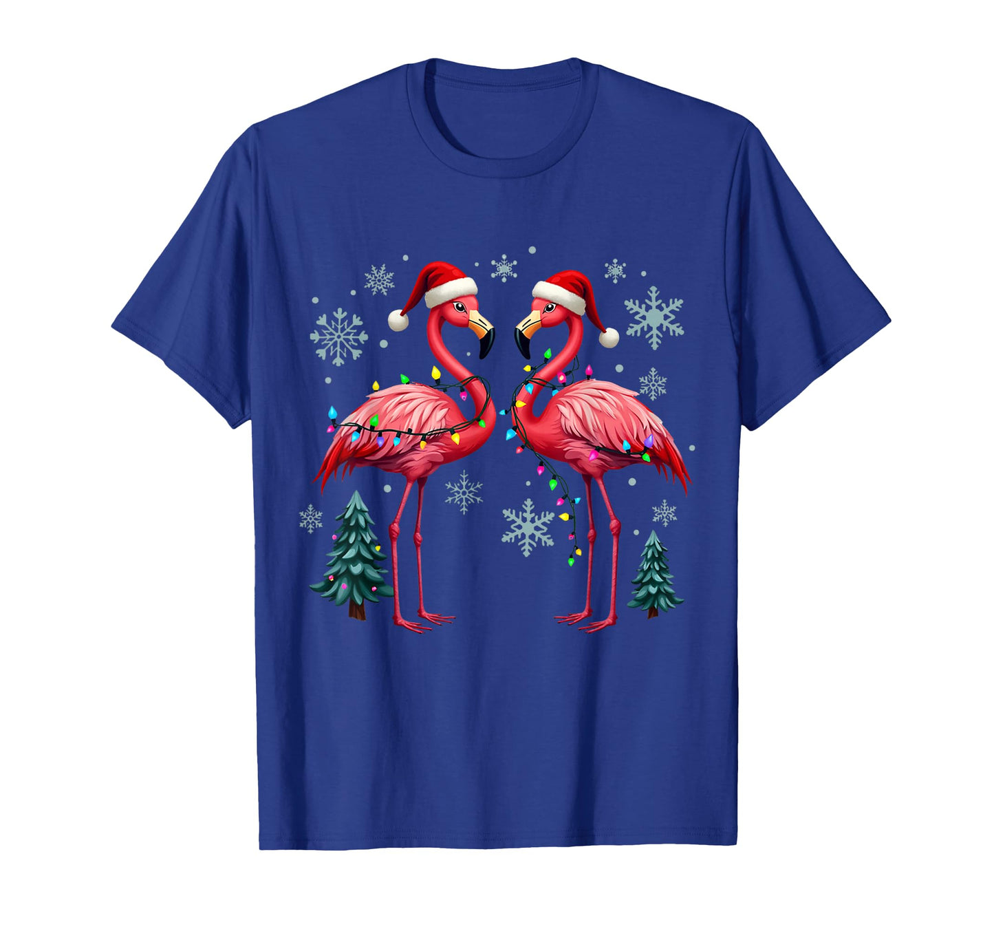 Pink Flamingo Santa Hat Christmas Tree Lights Flamingo Lover T-Shirt