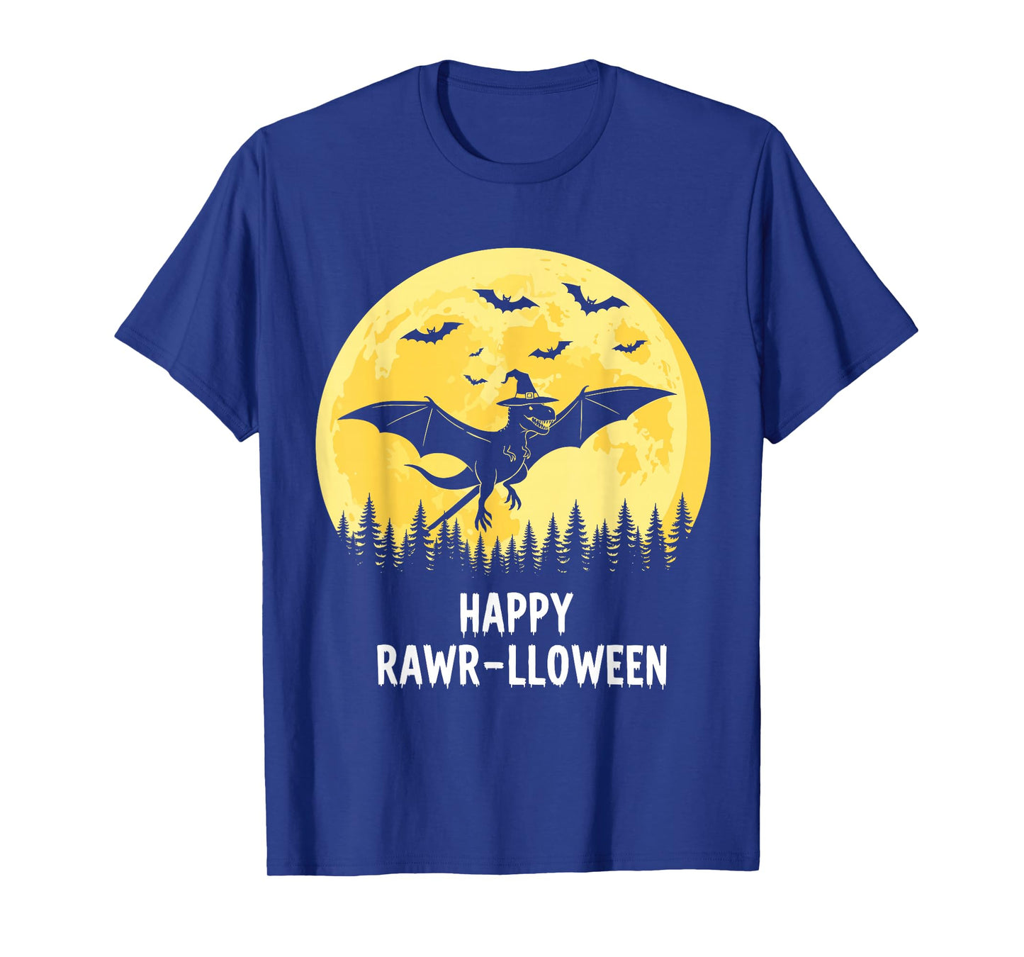 Happy Rawr-lloween Funny Halloween T Rex Flying Witch T-Shirt