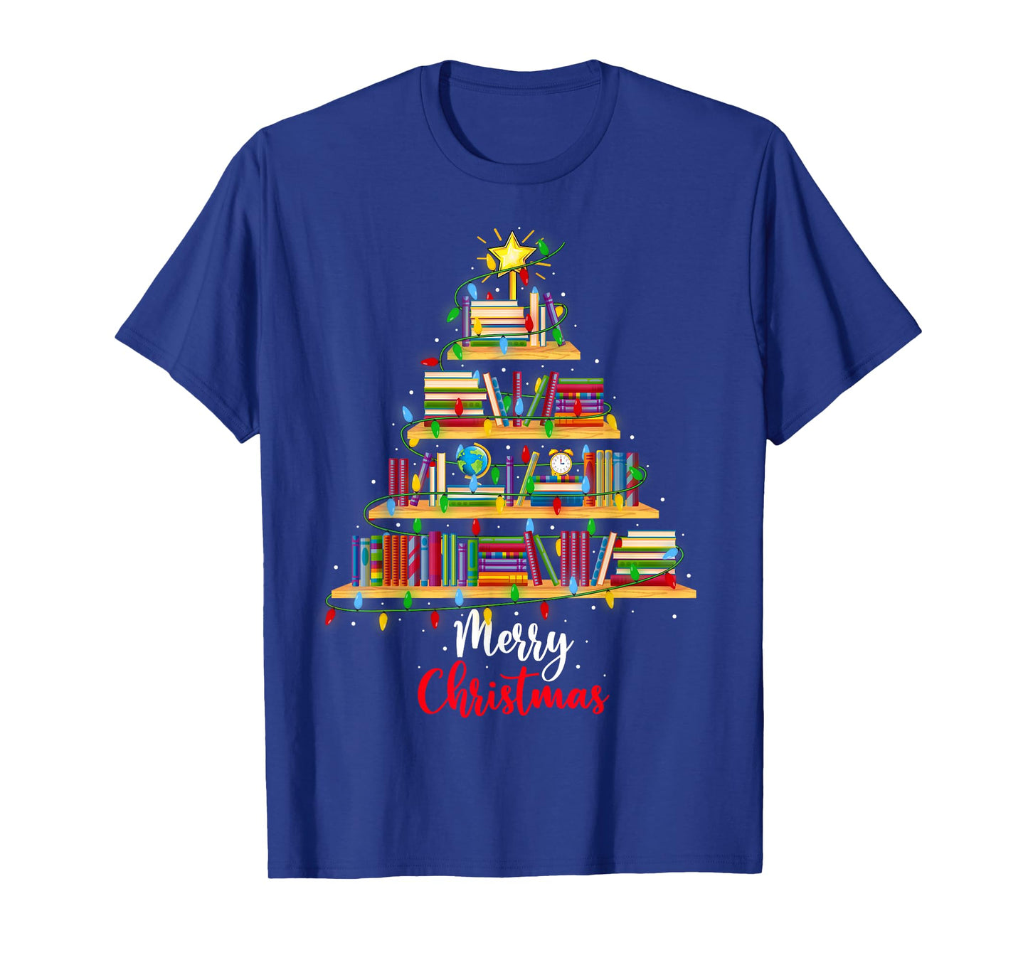 Book Christmas Tree Lights Book Lover Librarian Teacher Xmas T-Shirt