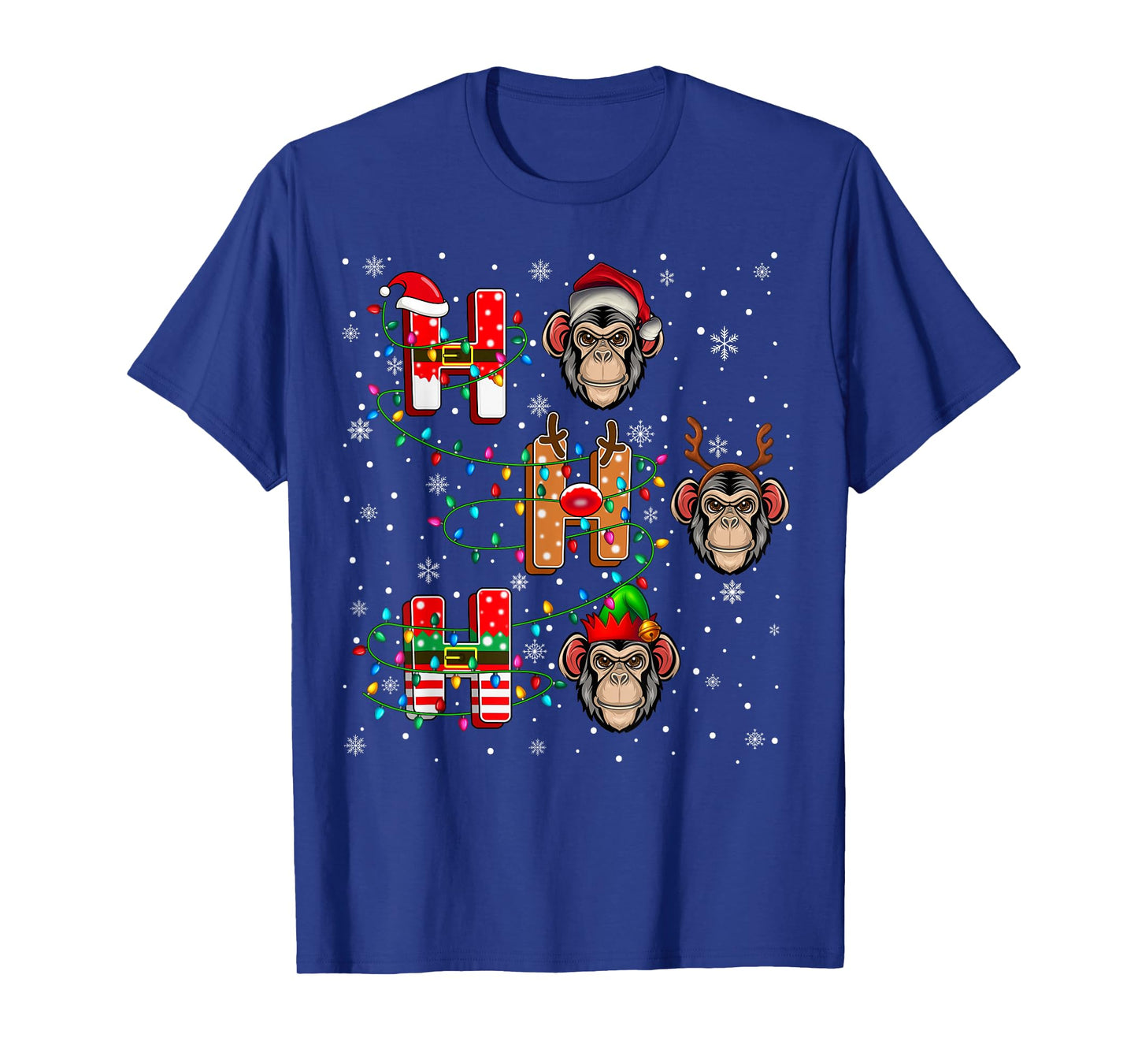 Ho Ho Ho Santa Reindeer Hat Elf Chimpanzee Animal Christmas T-Shirt