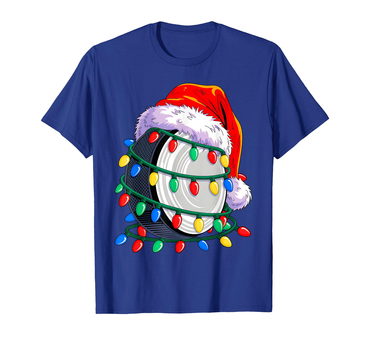 Hockey Santa Hat Christmas Squad Hockey Lover Xmas Lights T-Shirt