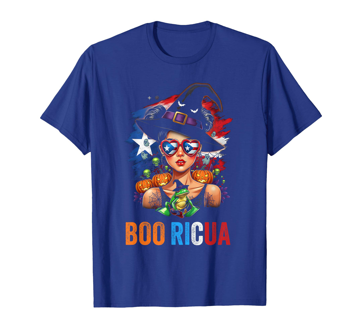 Puerto Rico Boo Ricua Halloween Witch and Frog Design T-Shirt