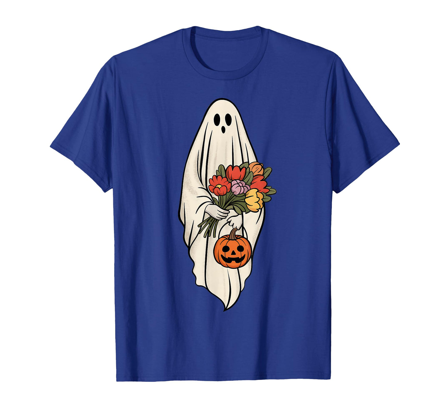 Vintage Ghost Boo Floral Pumpkin Halloween Women Kids Girls T-Shirt