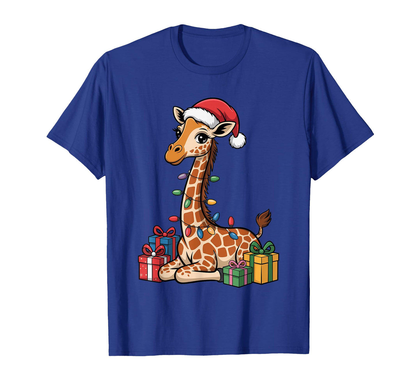 Giraffe Santa Hat Christmas Design Funny Wild Animal Lovers T-Shirt