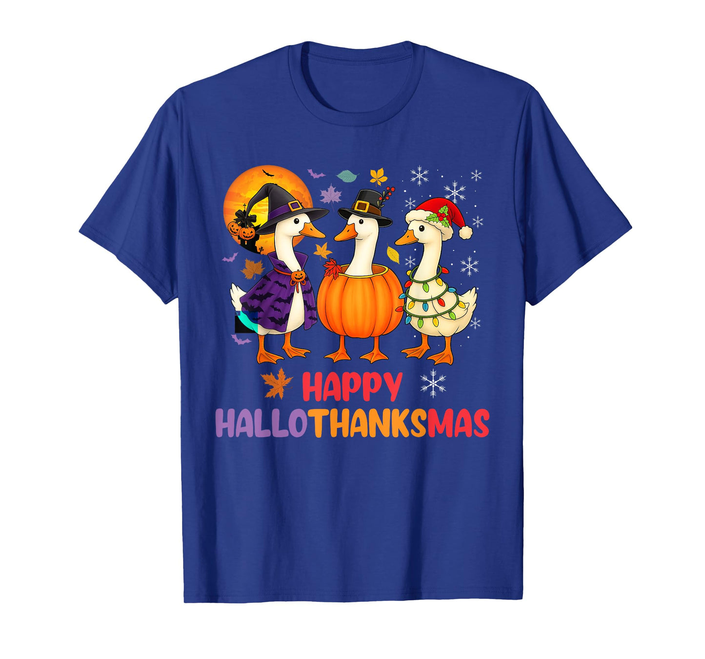 Happy Hallothanksmas Goose Halloween Thanksgiving Xmas T-Shirt