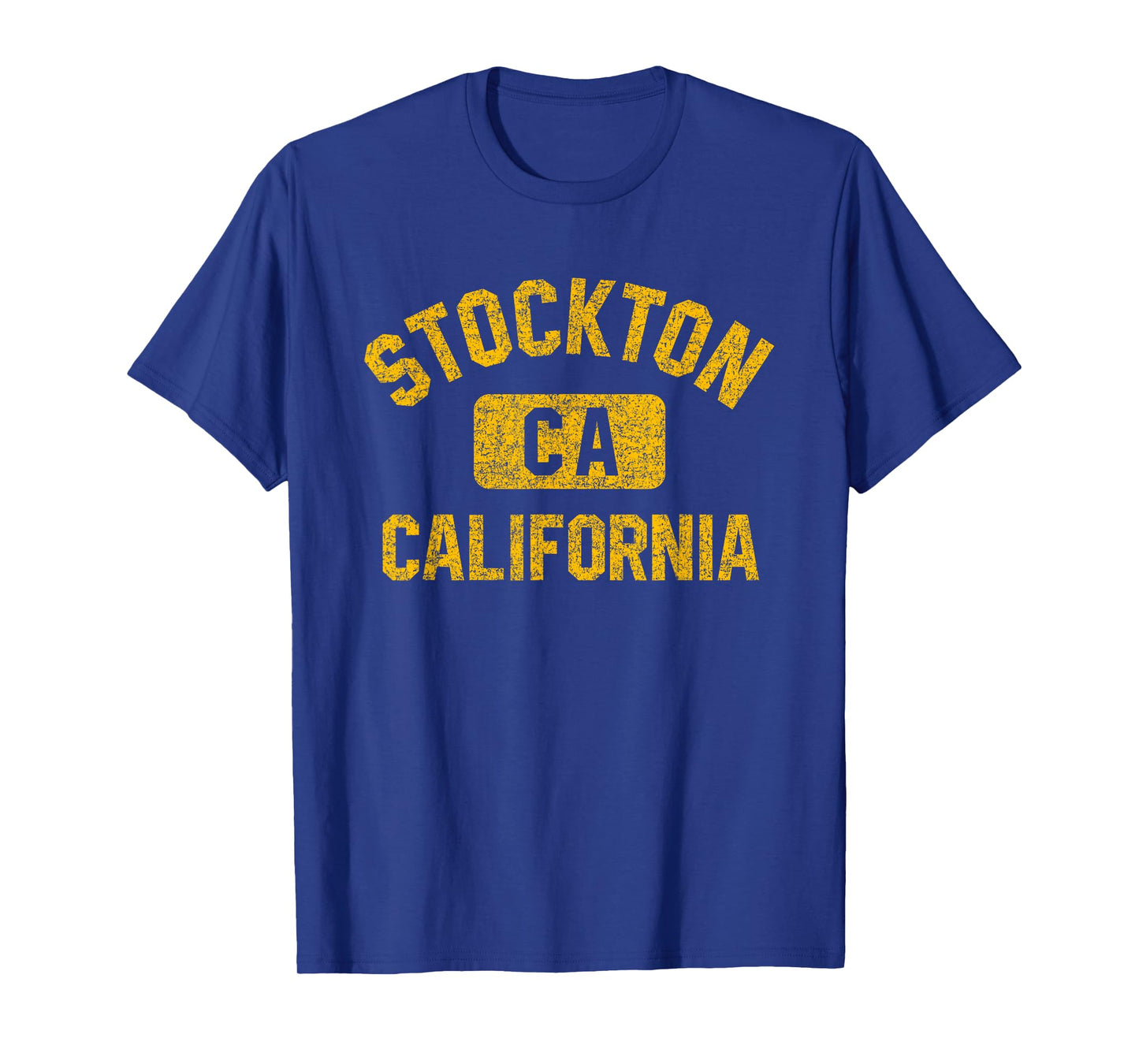 Stockton California Gym Style Distressed Amber Print T-Shirt