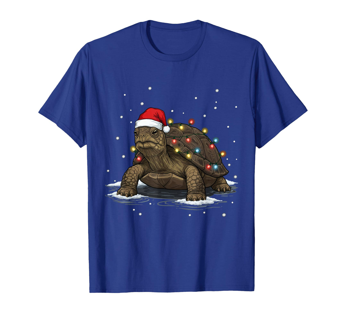 Festive Christmas Turtle with Santa Hat and Holiday Lights T-Shirt
