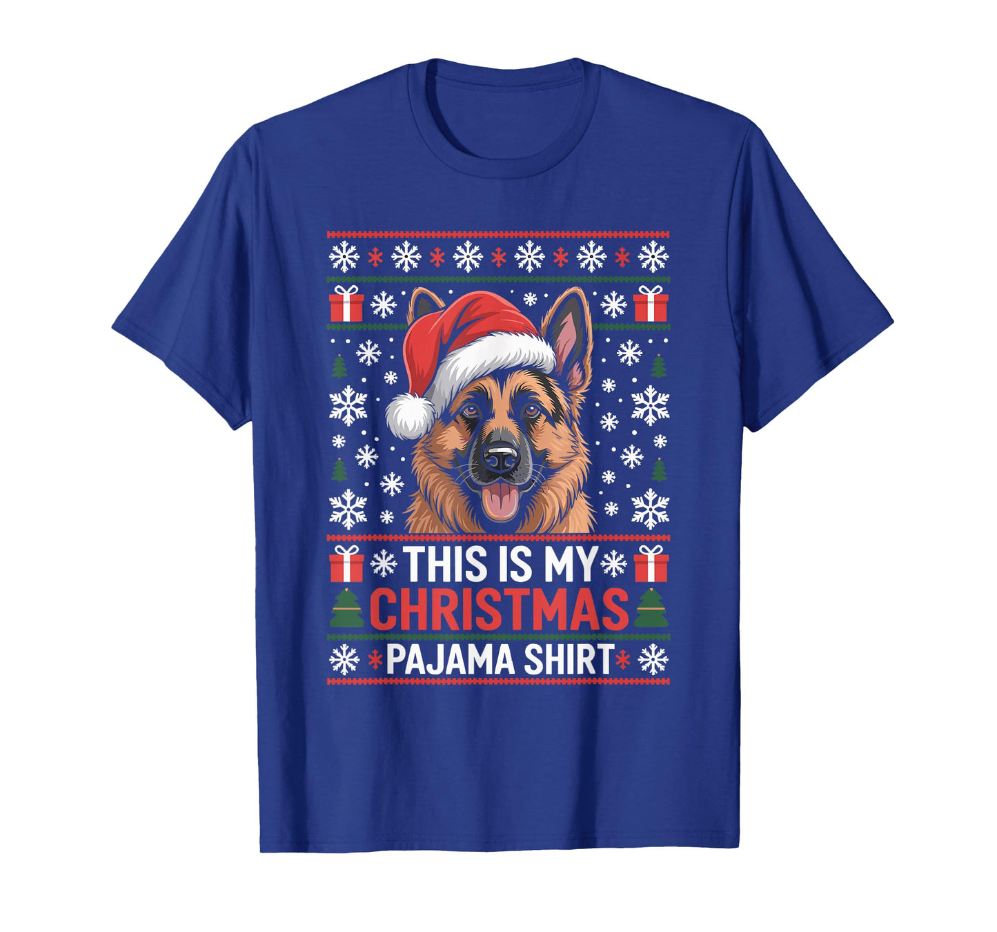 German Shepherd Santa Hat Ugly Christmas Sweater Dog T-Shirt