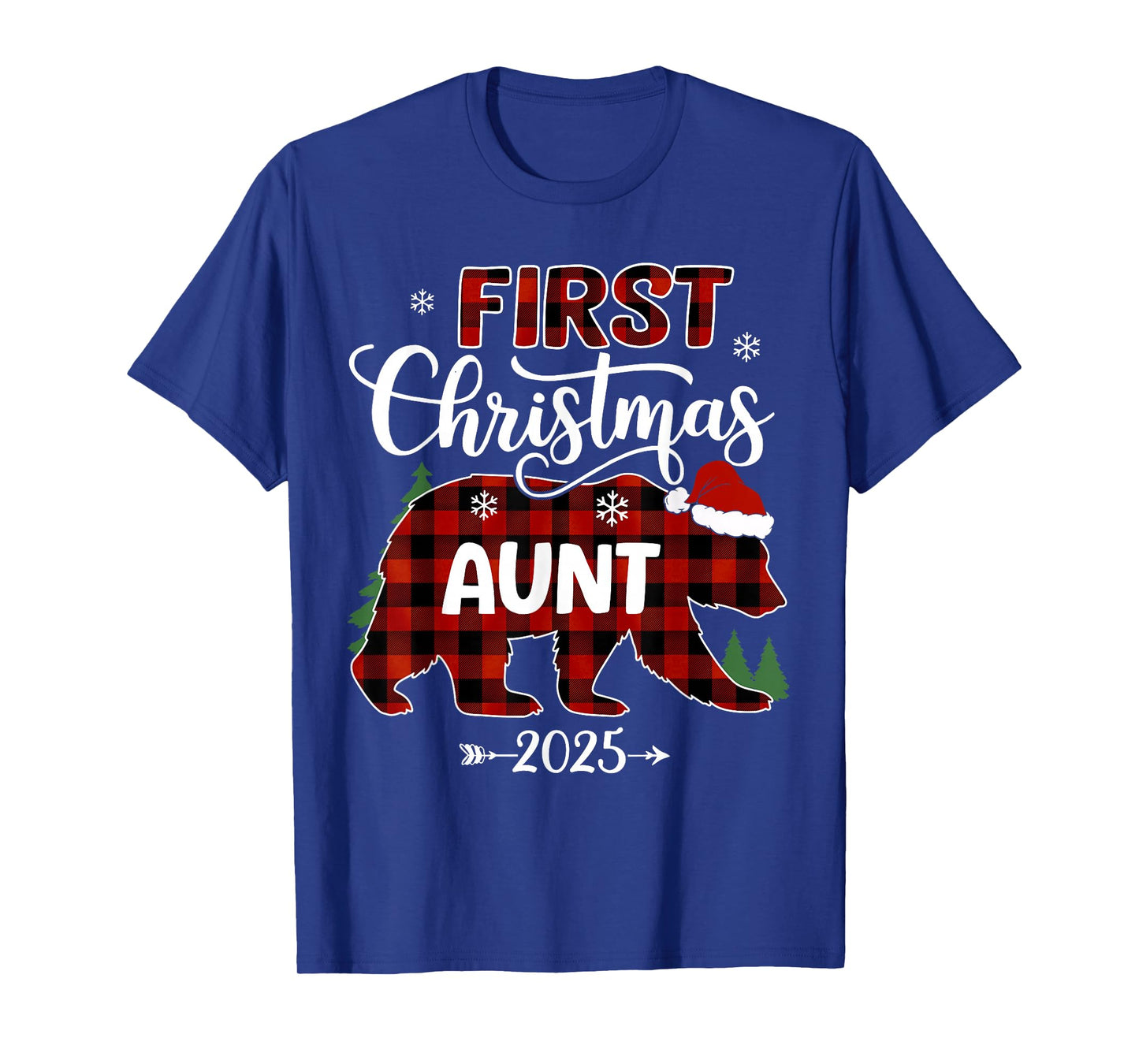Pregnancy First Christmas Aunt Red Plaid Bear Santa 2025 T-Shirt