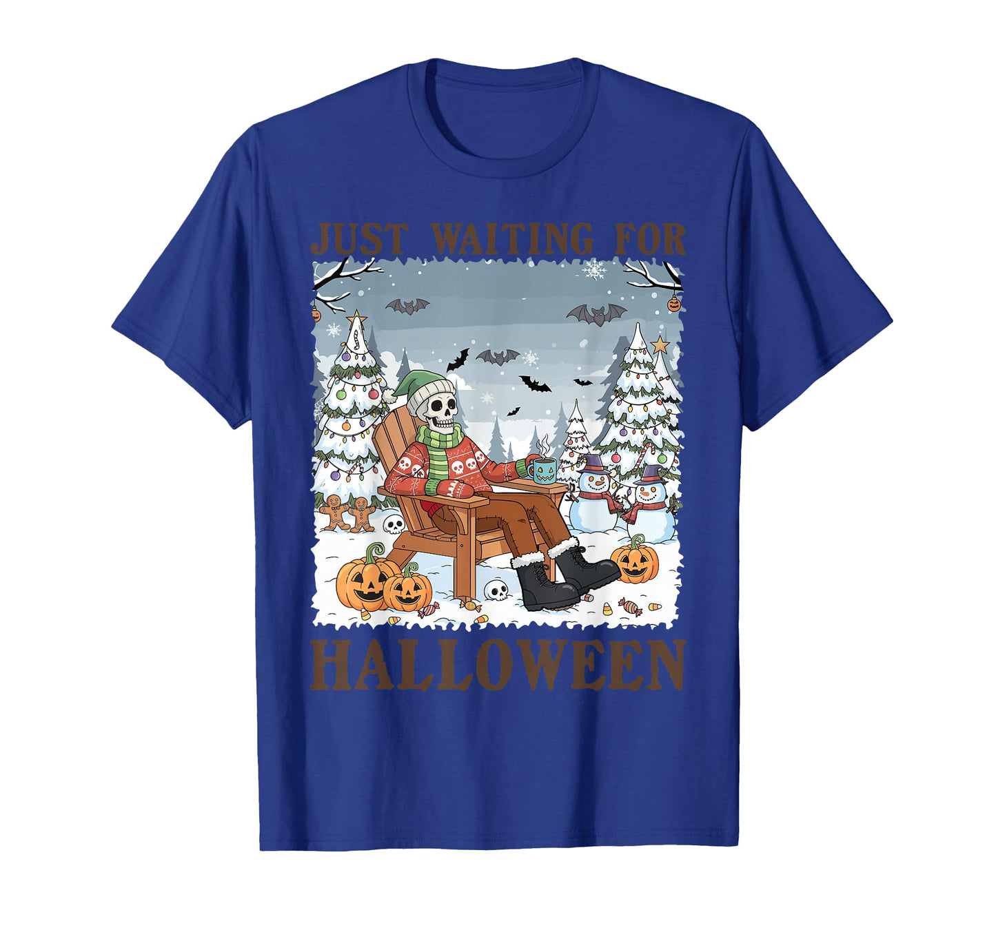 Just Waiting for Halloween Winter Christmas Winterween T-Shirt
