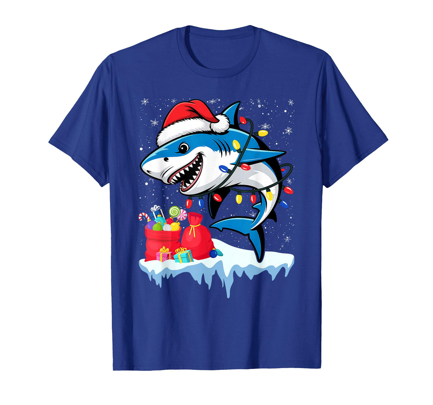 Shark Santa Hat Candy Cane Peppermint Candies Christmas T-Shirt