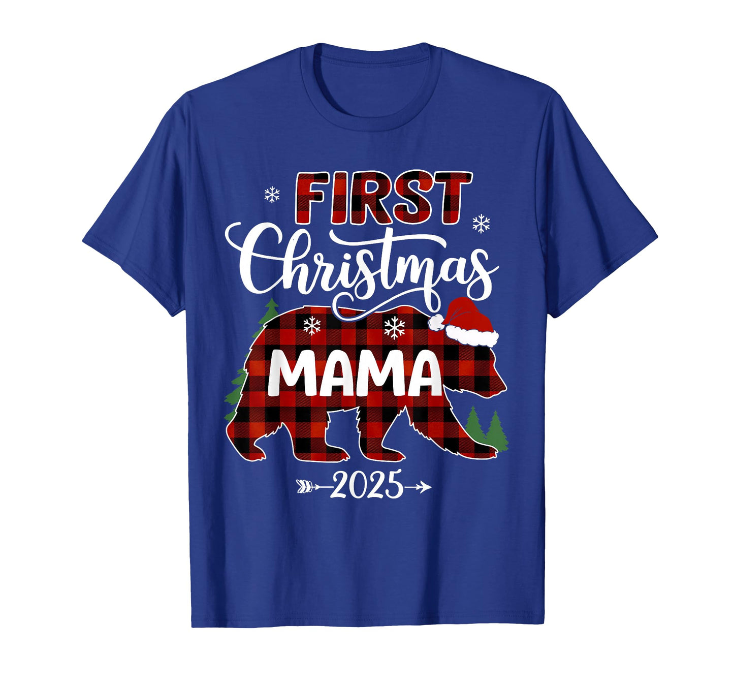 Pregnancy First Christmas Mama Red Plaid Bear Santa 2025 T-Shirt