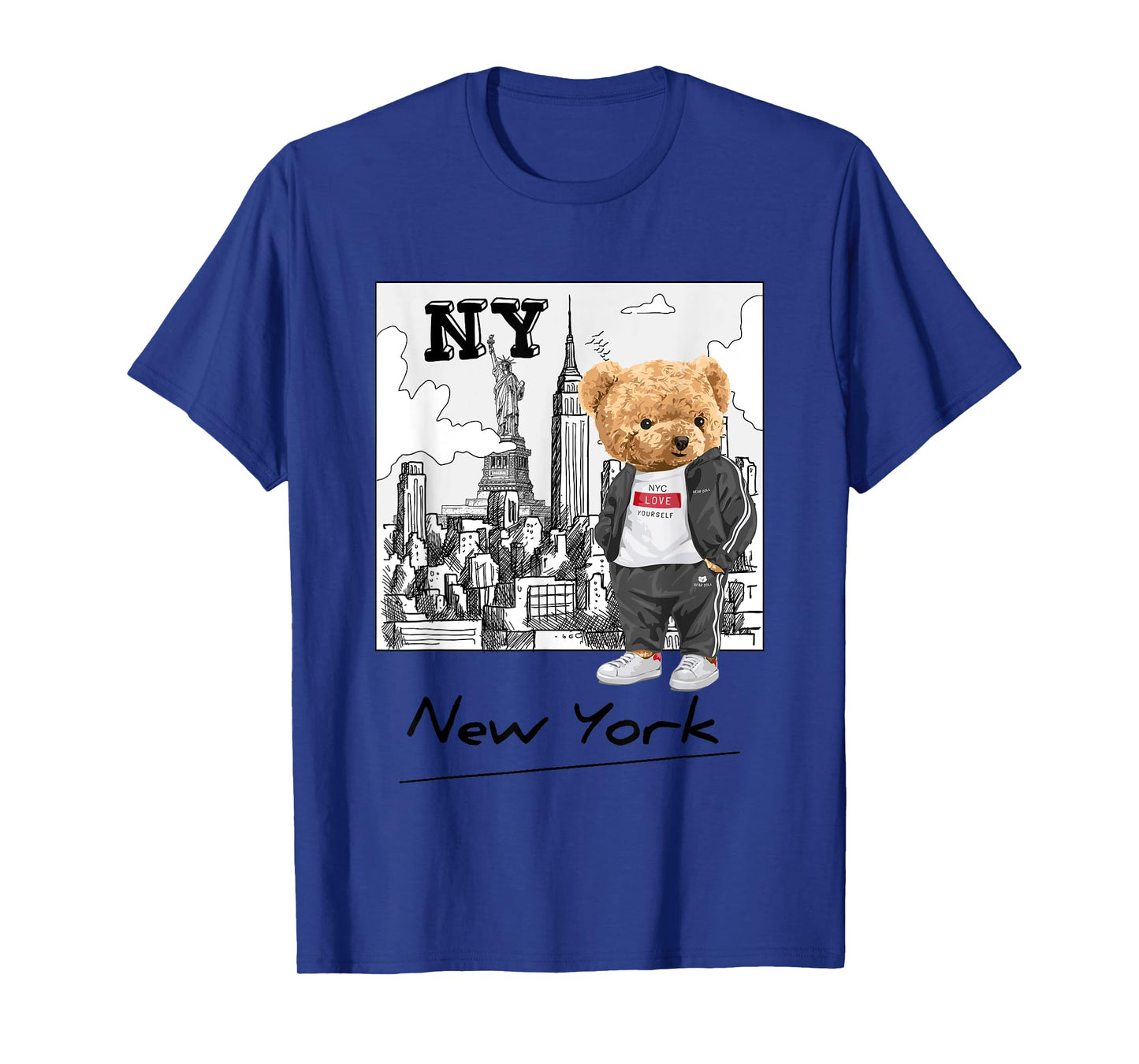 Bahaa's Tee Unisex-Kids Graphic T-Shirt Black Small Classic Fit Crew Neck Short Sleeve Summer Graphic Teddy Bear NYC Design