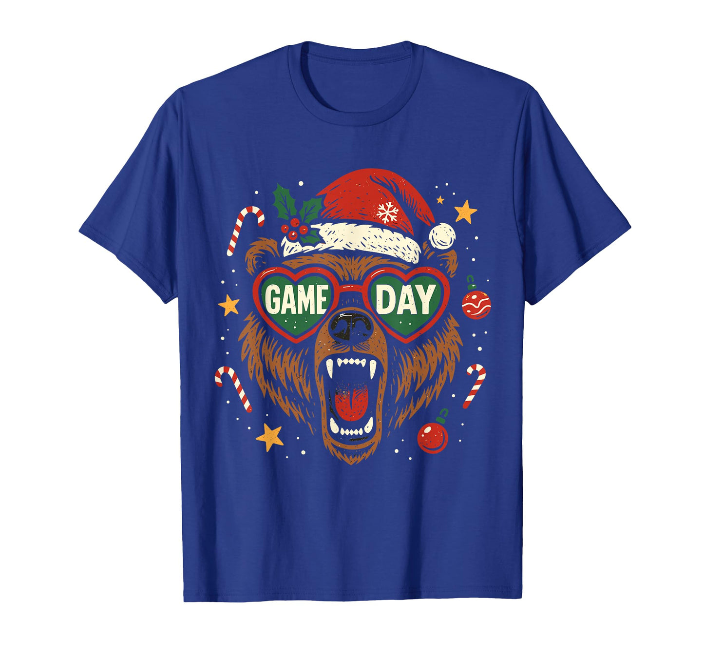 Christmas Game Day Bear Santa Hat Funny Holiday Football T-Shirt