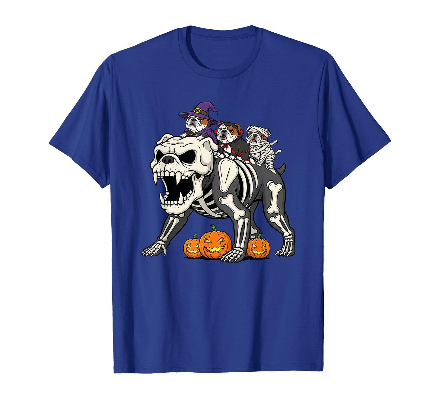 English Bulldog Skeleton Mummy Witch Halloween Mens Womens T-Shirt