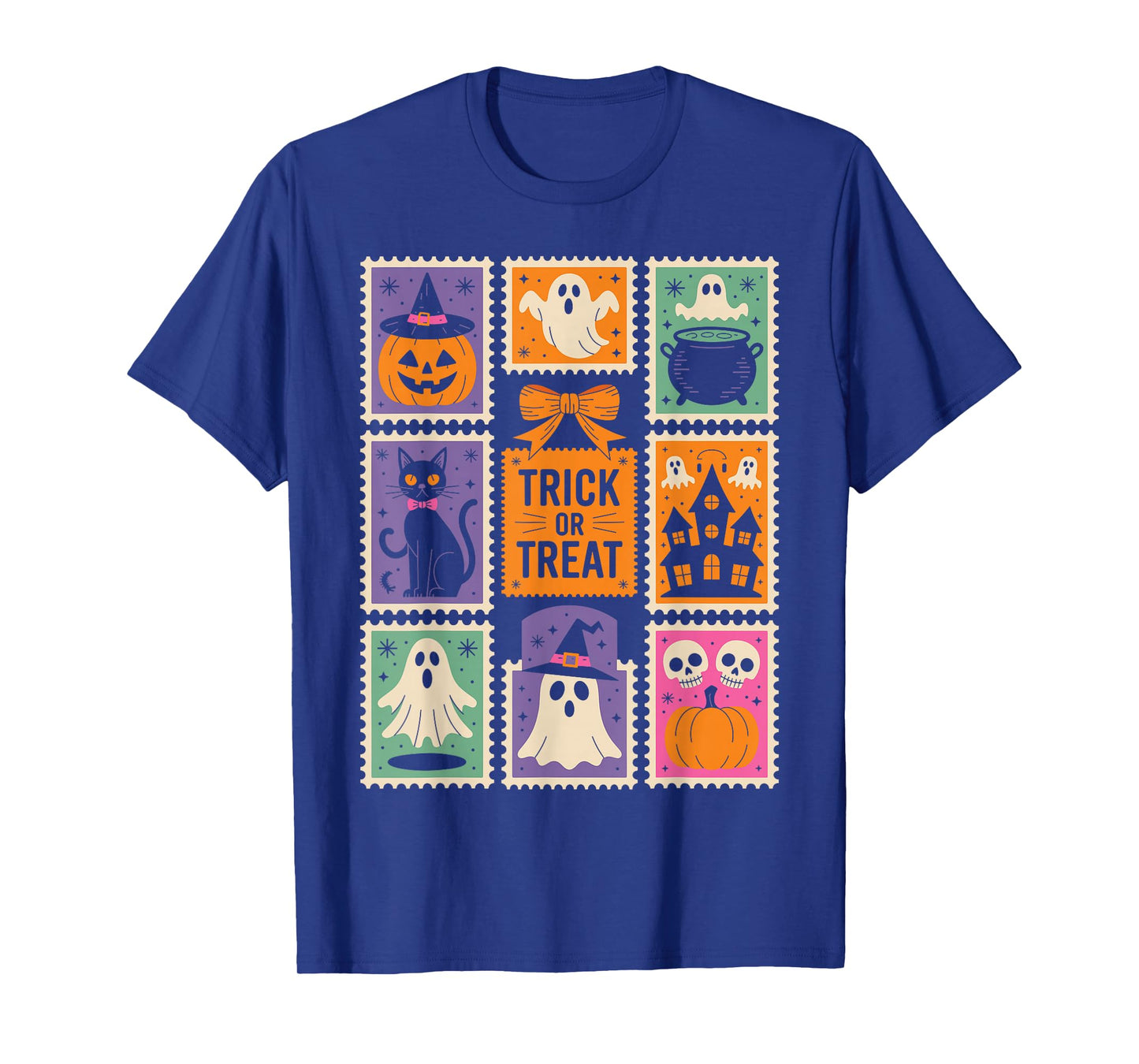 Halloween Stamps Spooky Pumpkin Ghost Cat Witch Skeleton T-Shirt