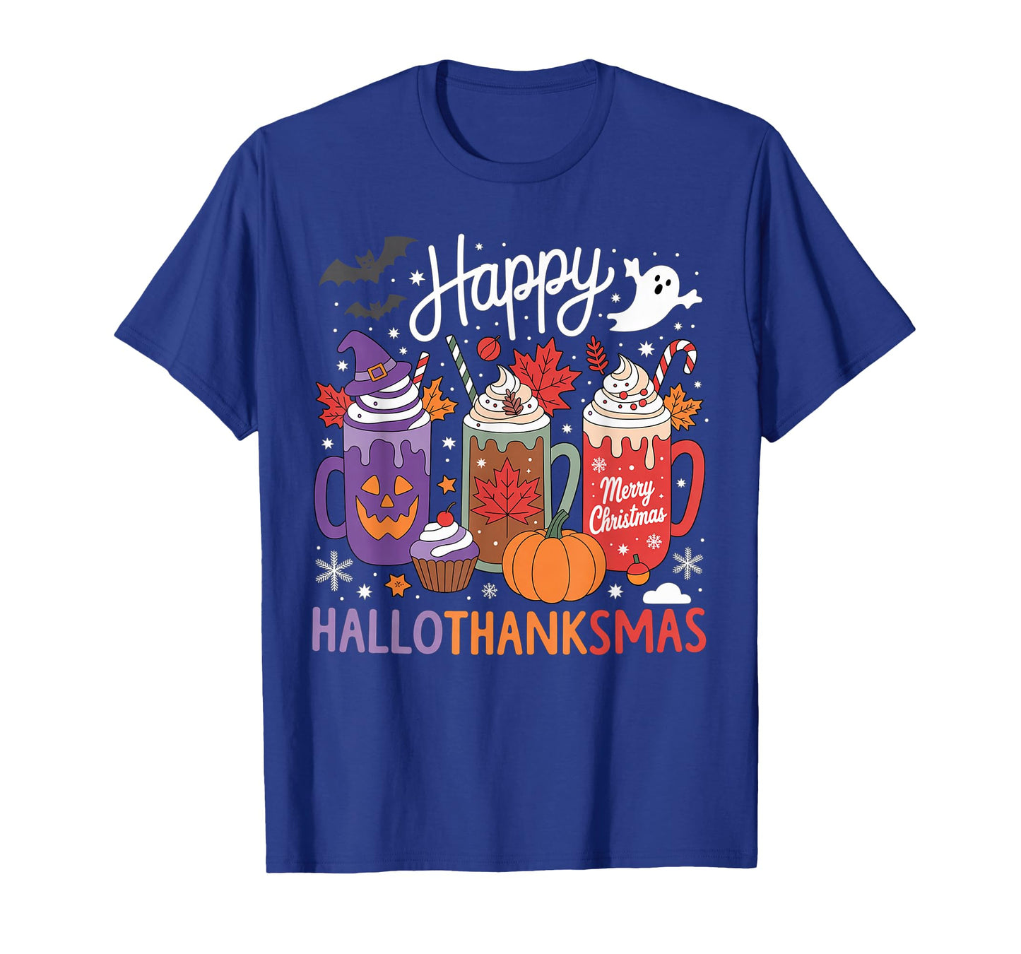 Happy Hallothanksmas Coffee Lover Halloween Merry Christmas T-Shirt