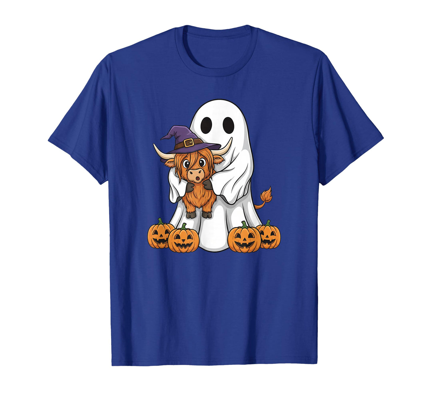 Funny Ghost Highland Cow Pumpkin Halloween Kids Mens Womens T-Shirt