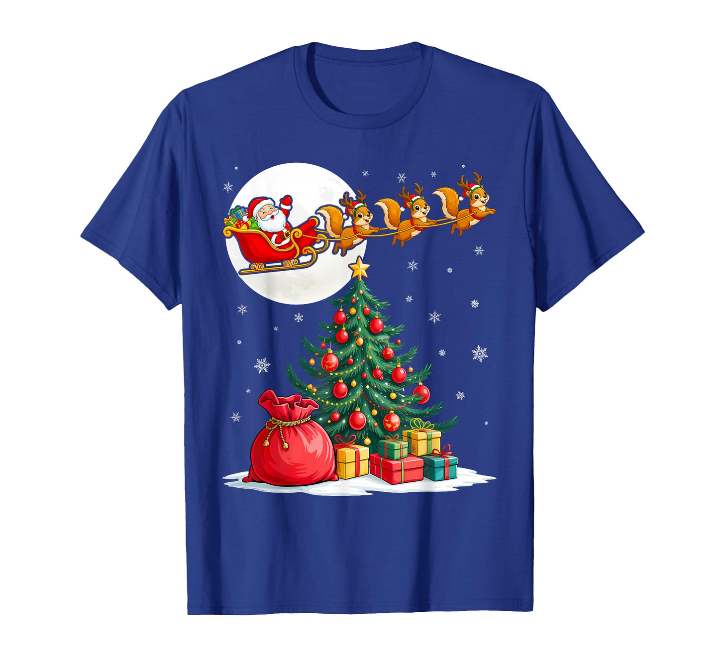 Santa Claus Squirrels Pulling Sleigh Christmas T-Shirt