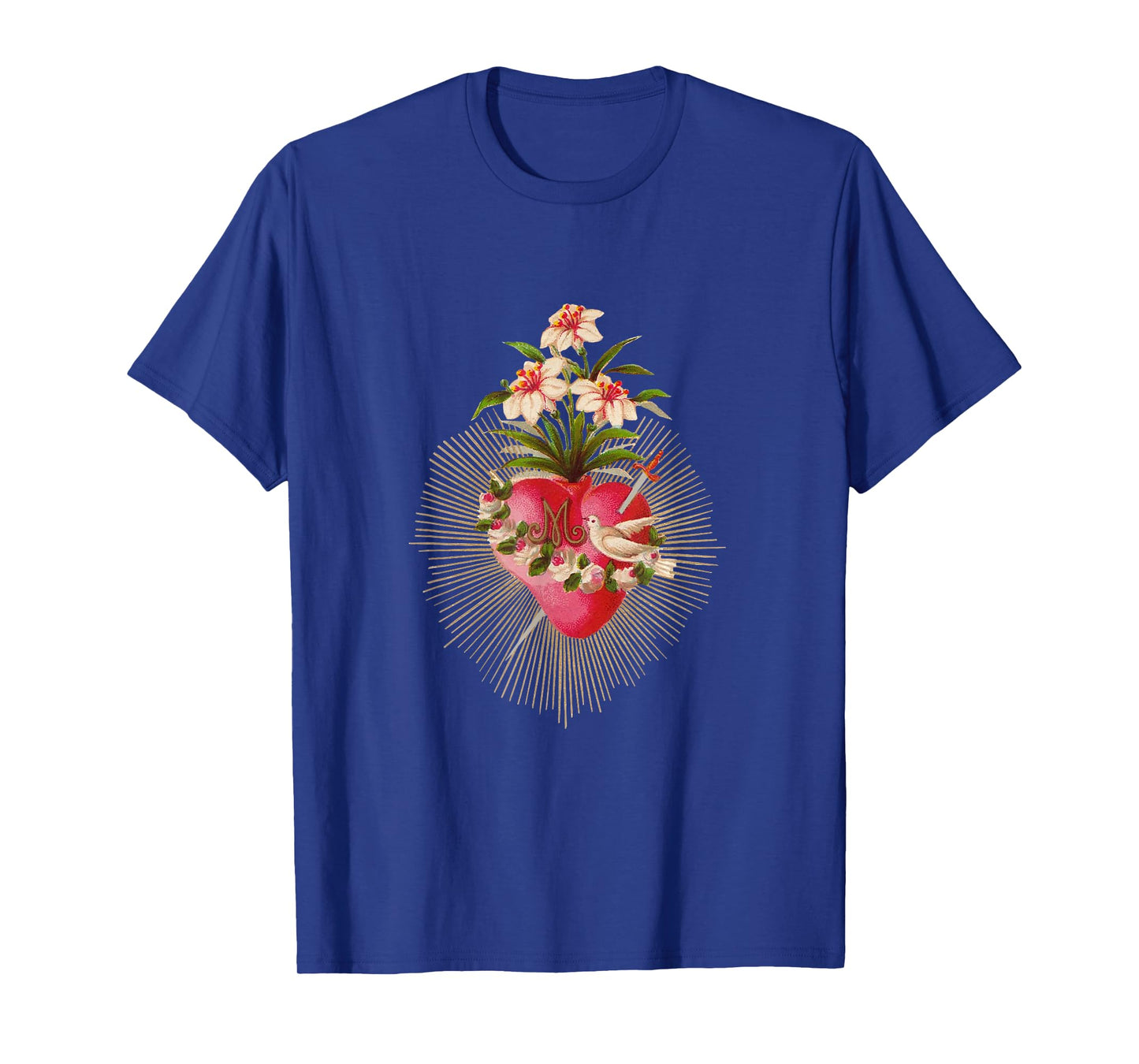 Immaculate Heart of Mary Vintage Lilies and Dove Catholic T-Shirt