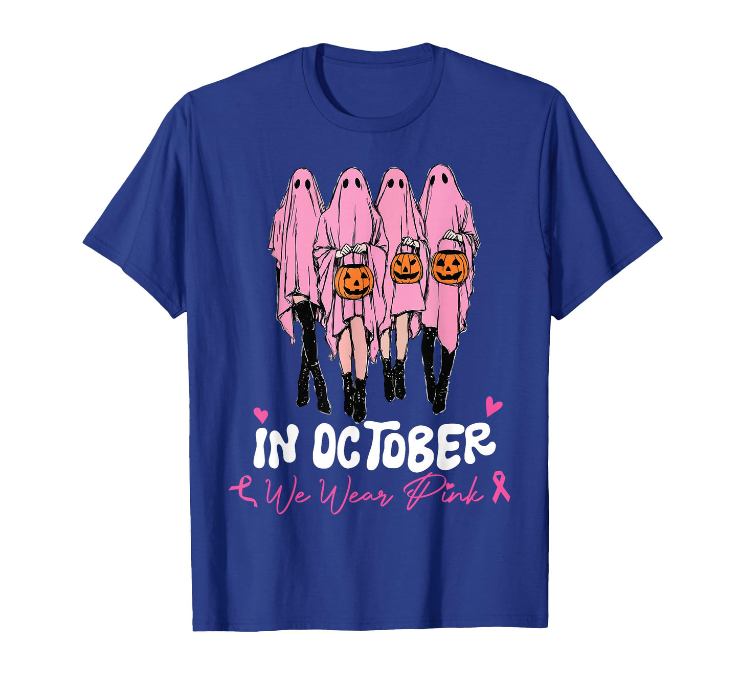 Halloween October We Wear Pink Breast Cancer Awareness Ghost T-Shirt
