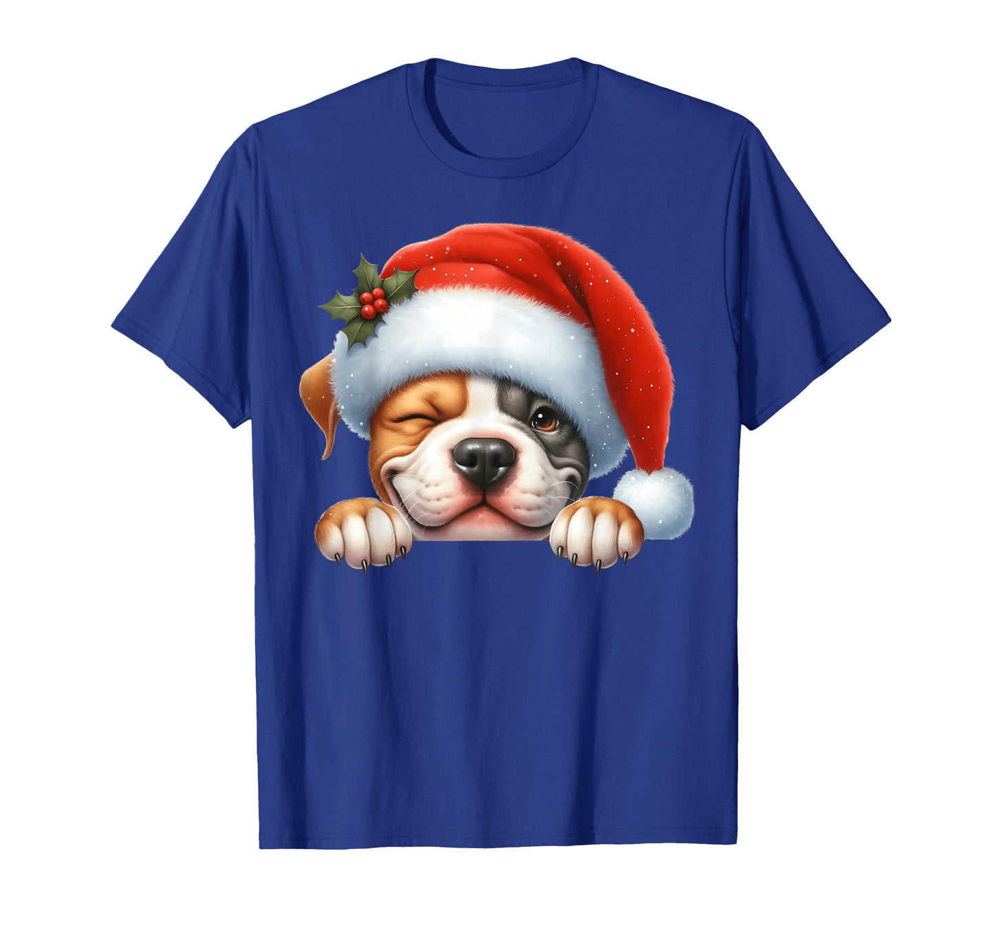 Pitbull Dog Christmas Santa Hat Dog Mom Dad T-Shirt