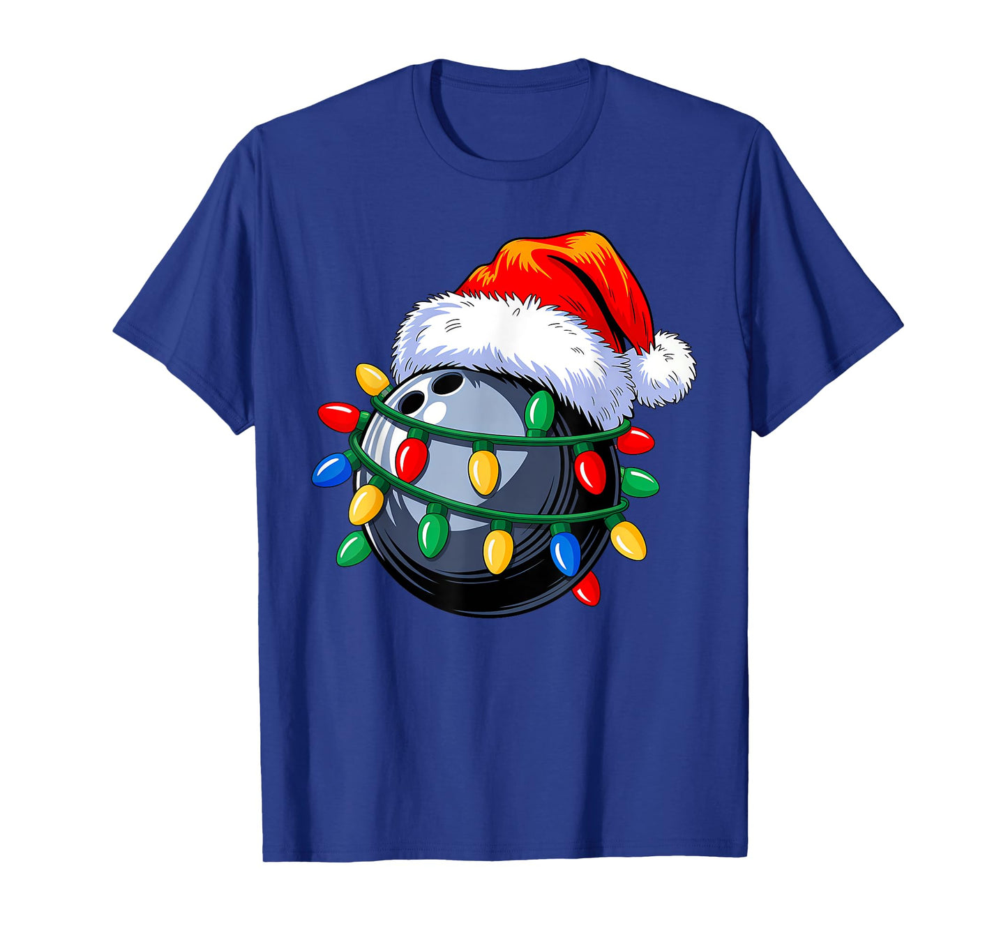 Bowling Ball Santa Hat Christmas Bowling Xmas Lights T-Shirt
