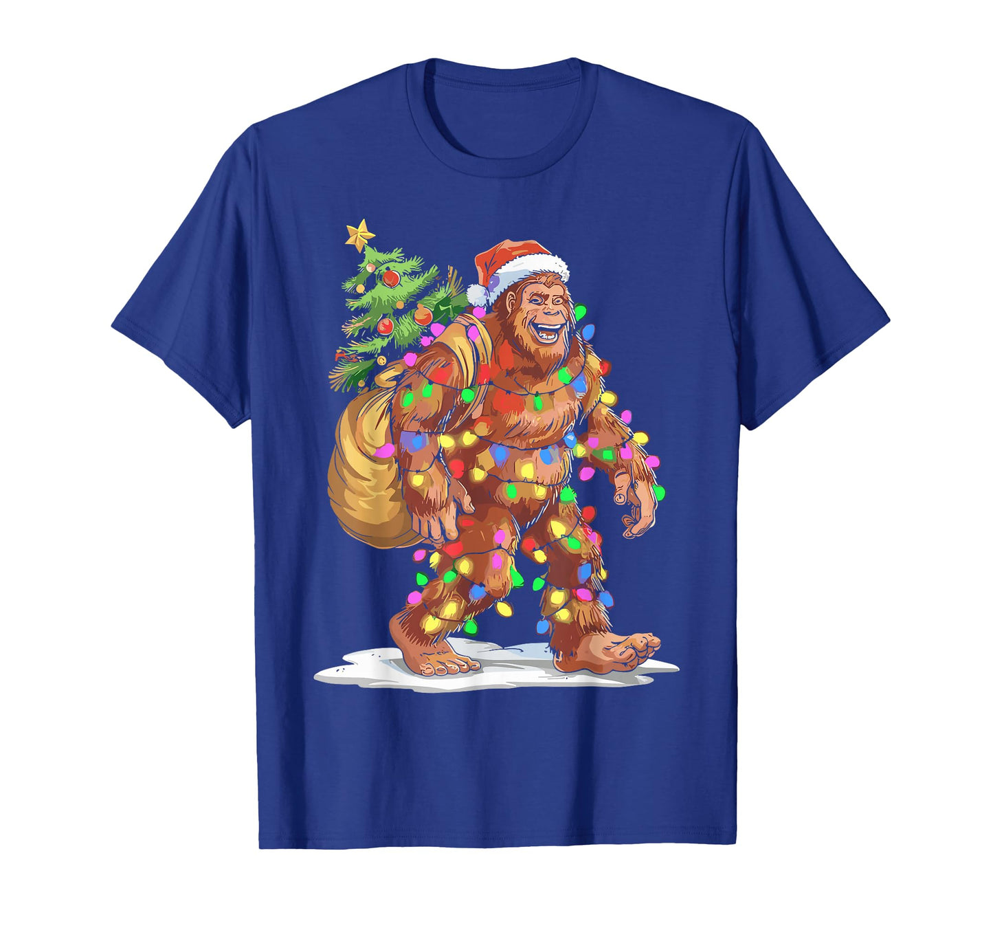 Santa Bigfoot Christmas Lights Funny Sasquatch Believe Xmas T-Shirt