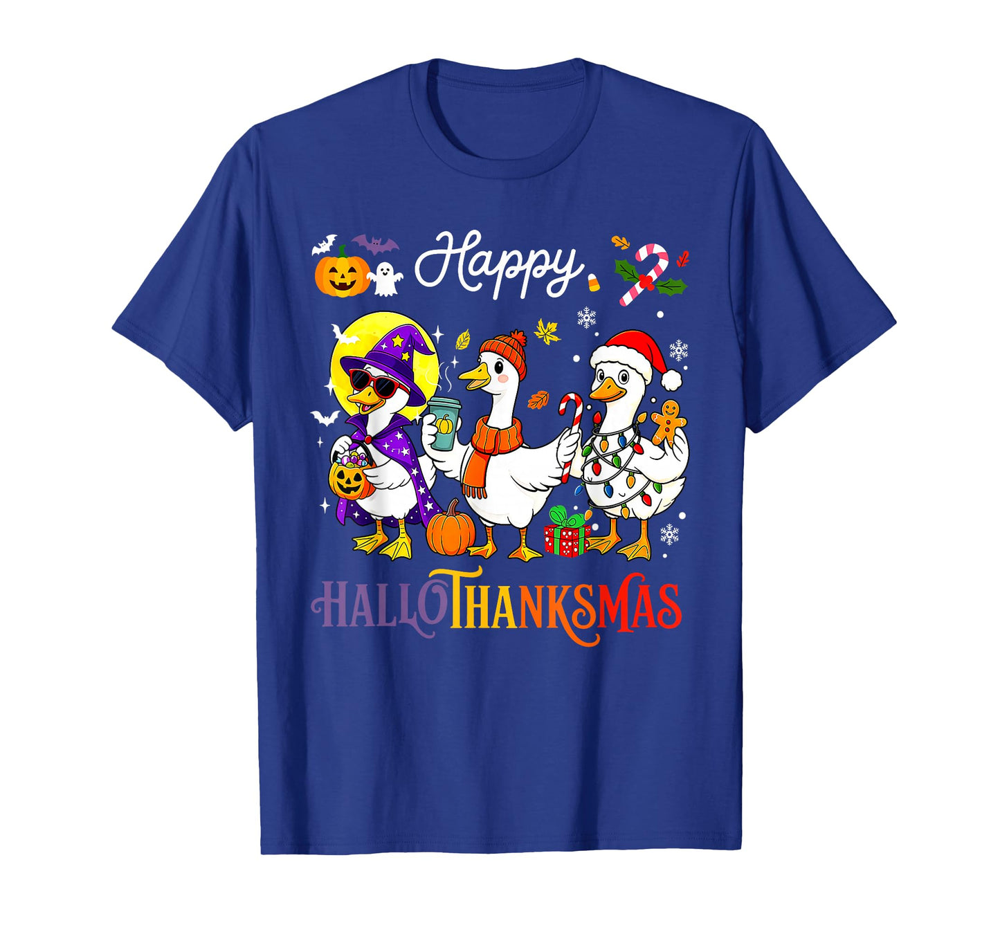 Gooses Halloween Thanksgiving Christmas Happy HalloThanksMas T-Shirt
