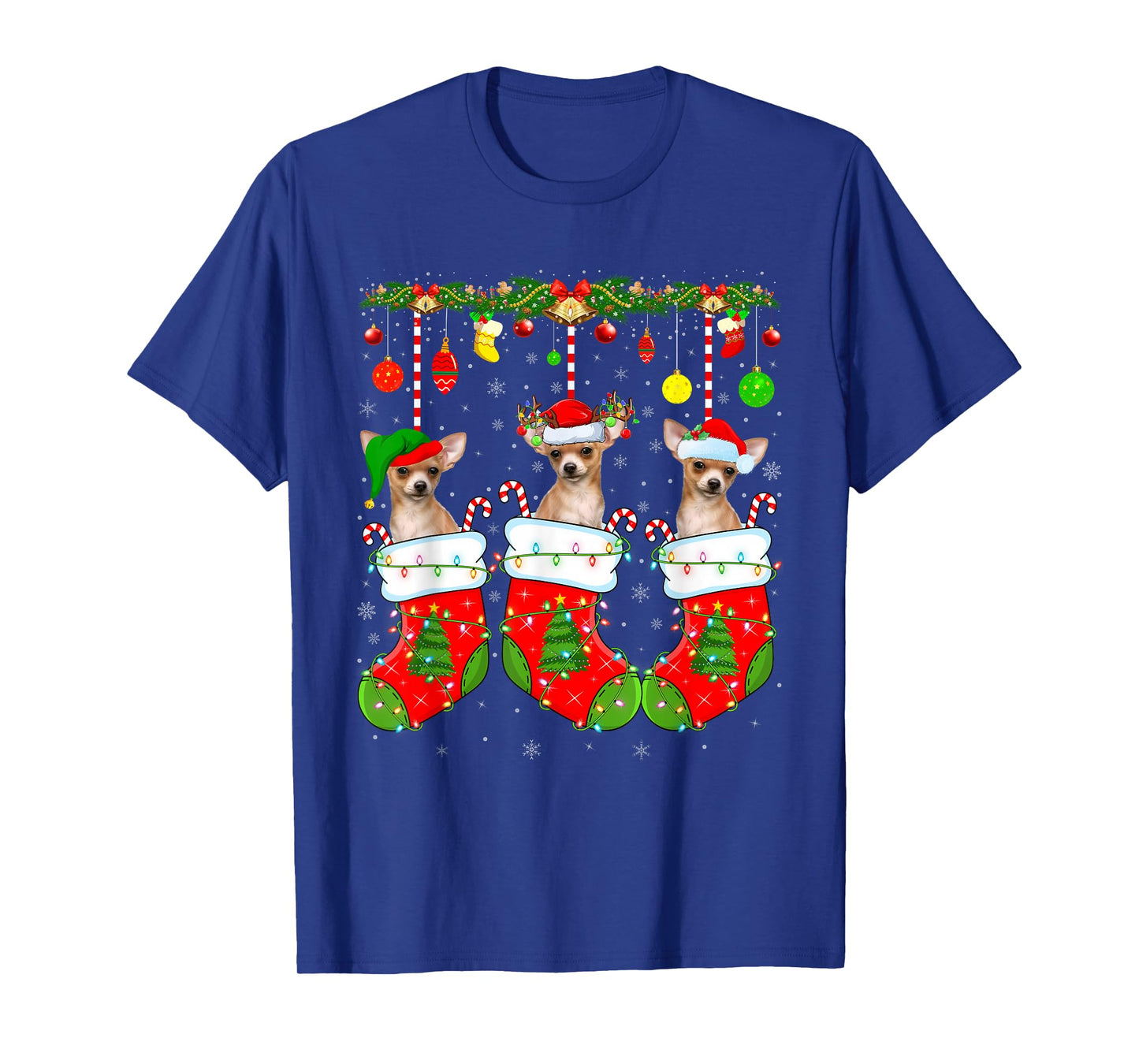 Chihuahua Dog in Christmas Socks Funny Pet Dog Lover Xmas T-Shirt
