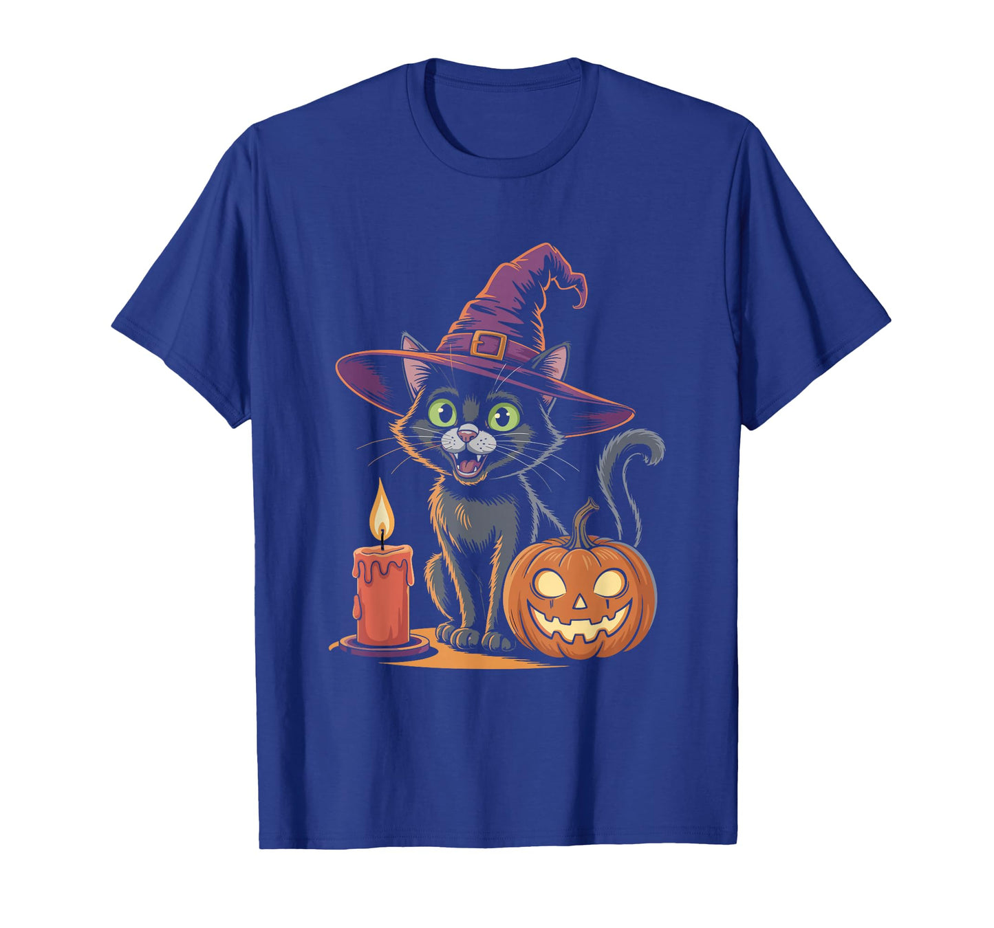 Cute Black Cat Witch Hat Halloween Design T-Shirt