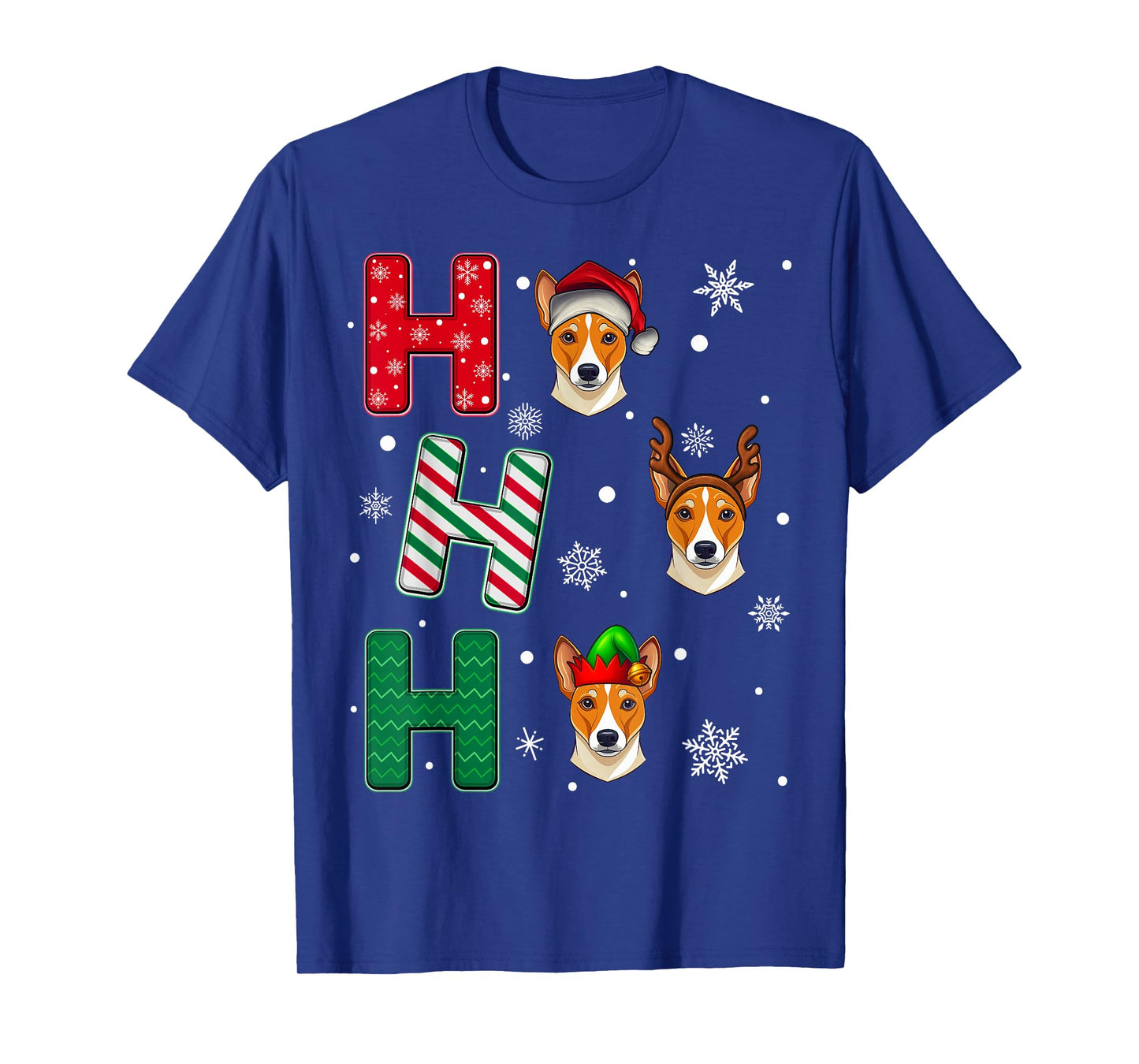 Ho Ho Ho Basenji Dog Lover Matching Christmas Santa Elf Xmas T-Shirt