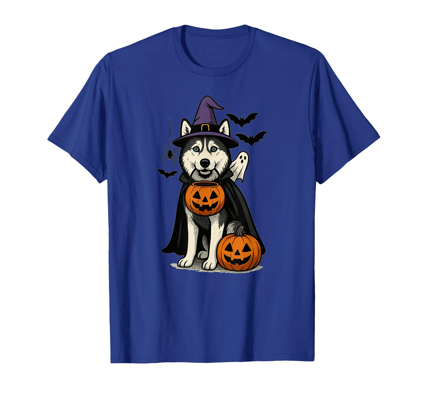 Halloween Siberian Husky Dog, Witch's hat, Blue Eyes T-Shirt