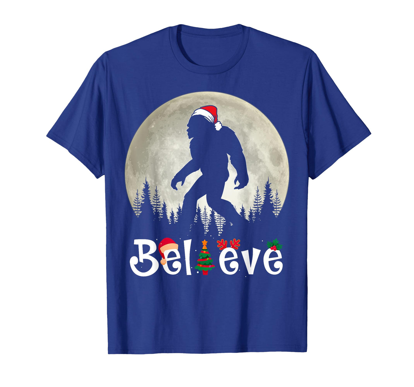 Funny Christmas Xmas Bigfoot Believe Sasquatch in Moon Light T-Shirt