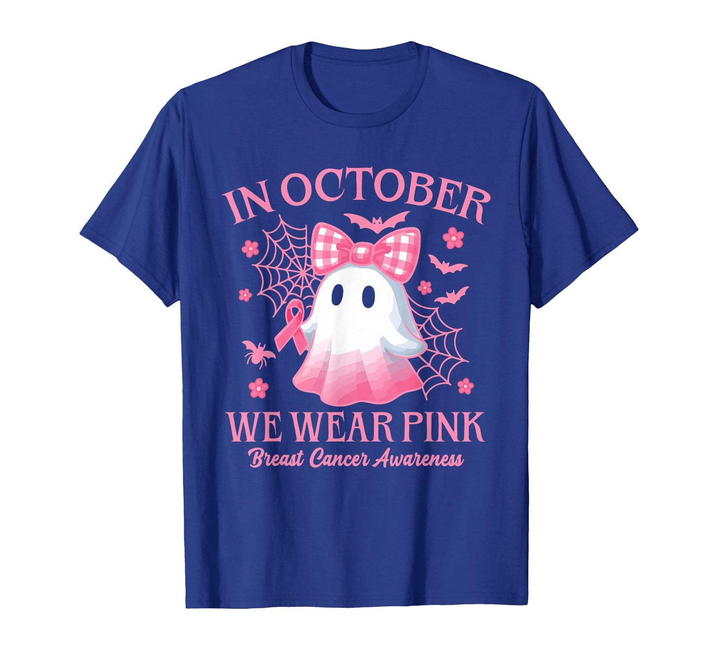 in October We Wear Pink Ghost Witch Breast Cancer Awareness T-Shirt