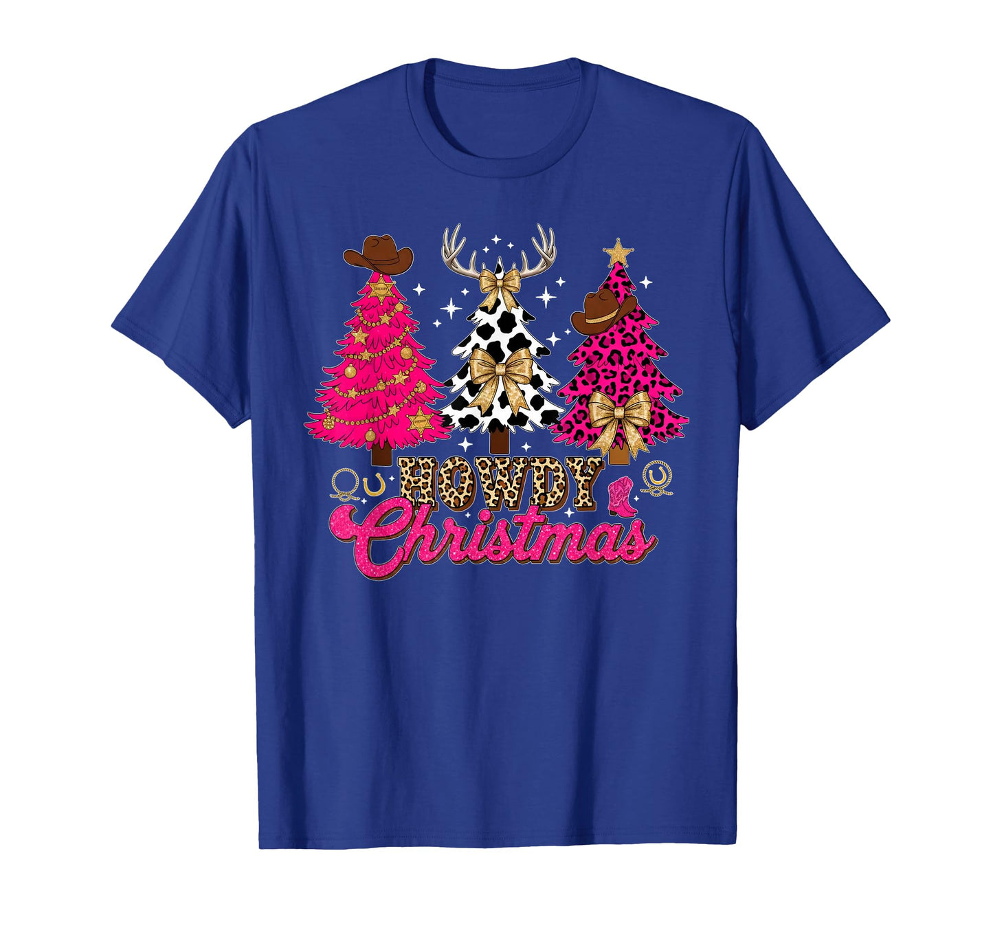 Howdy Christmas Pink Leopard Cow-Print Tree Coquette Cowgirl T-Shirt