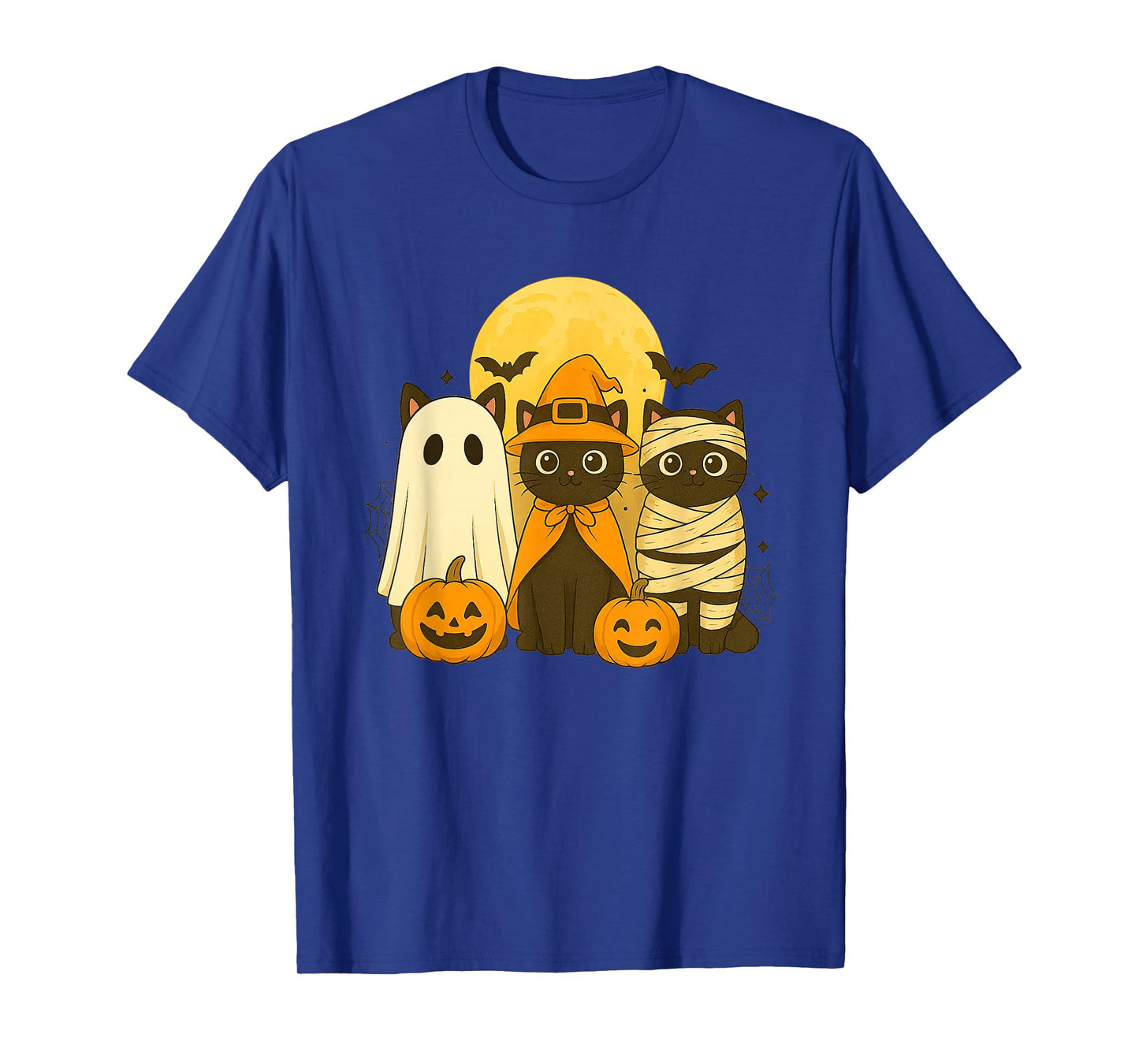 Retro Black Cat Witch Scary Halloween Pumpkin Women Men Kids T-Shirt
