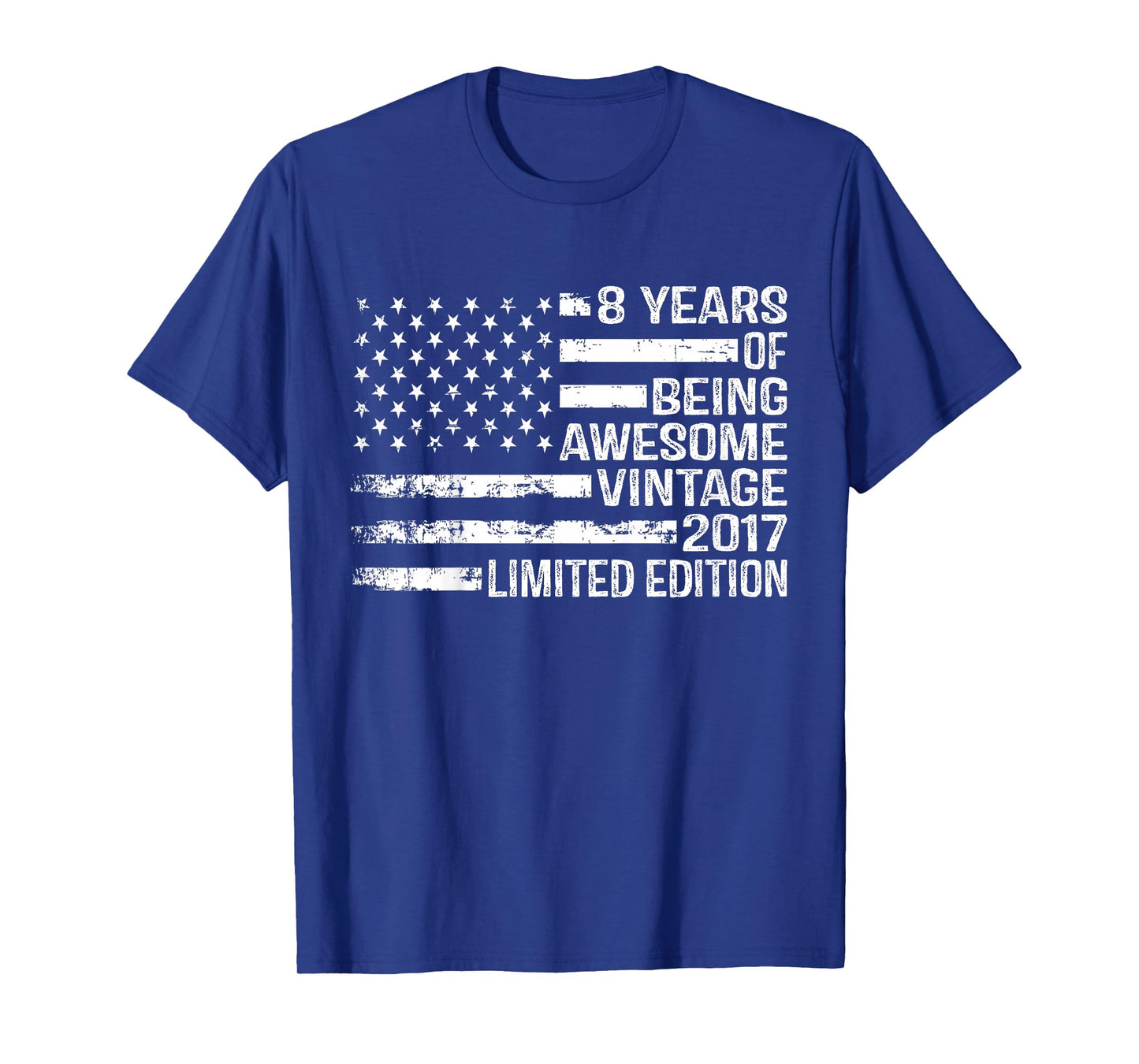 Kids 8 Years Old Birthday Vintage American Flag 8th Birthday T-Shirt