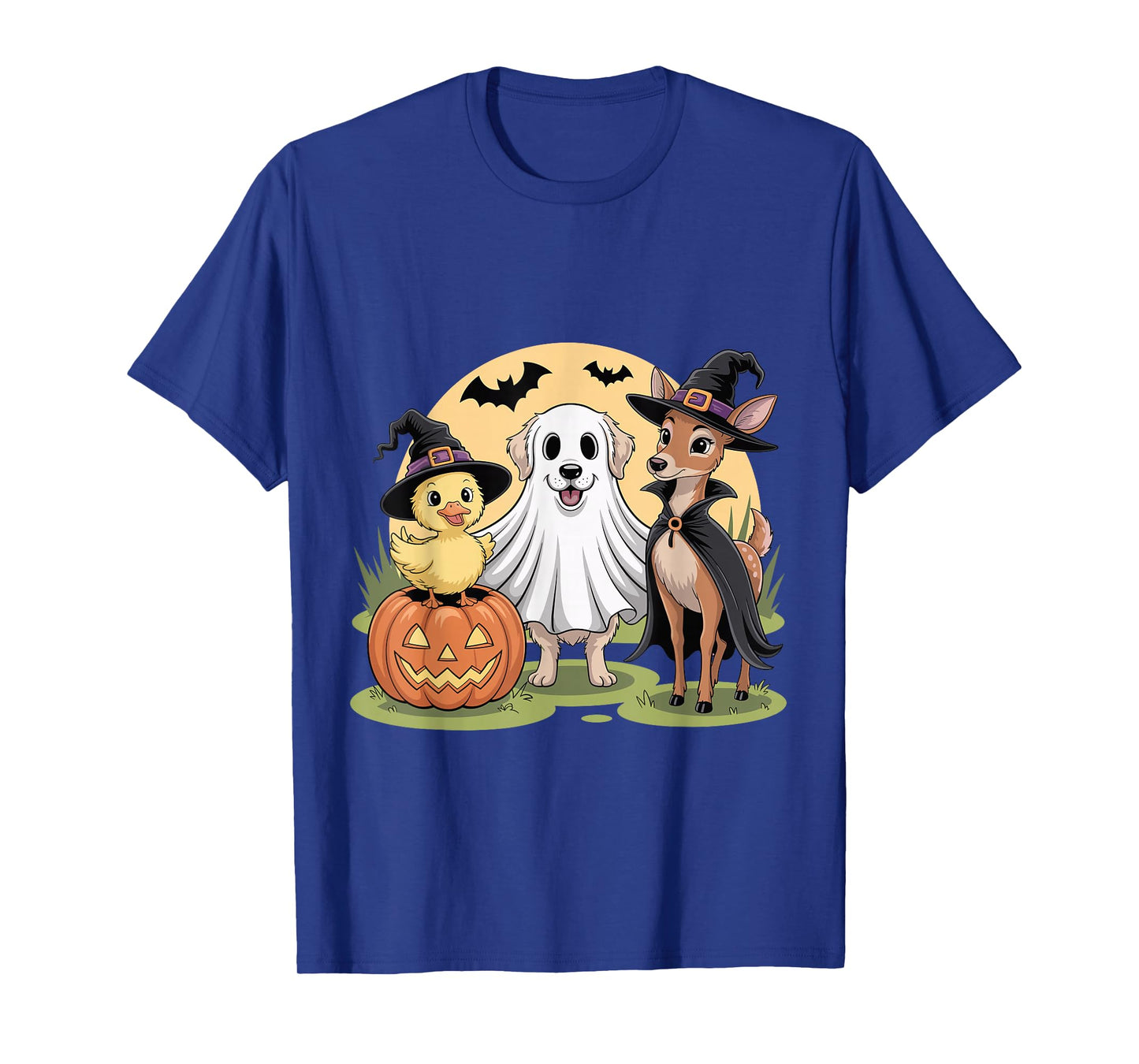 Funny Dog Ghost Duck Witch Deer Halloween Pumpkin Design T-Shirt