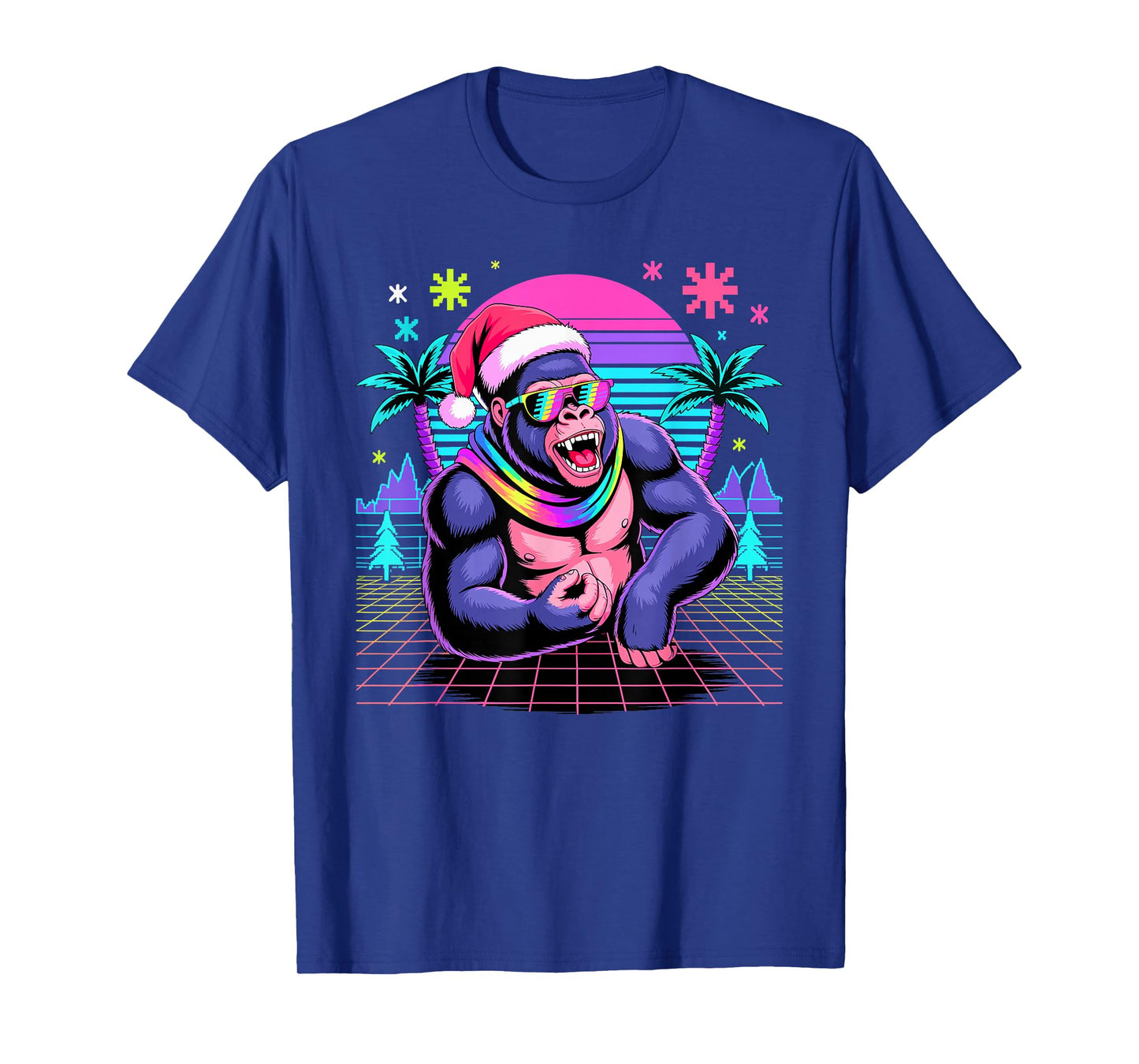 Christmas Synthwave Gorilla Sunglasses Gorillas T-Shirt