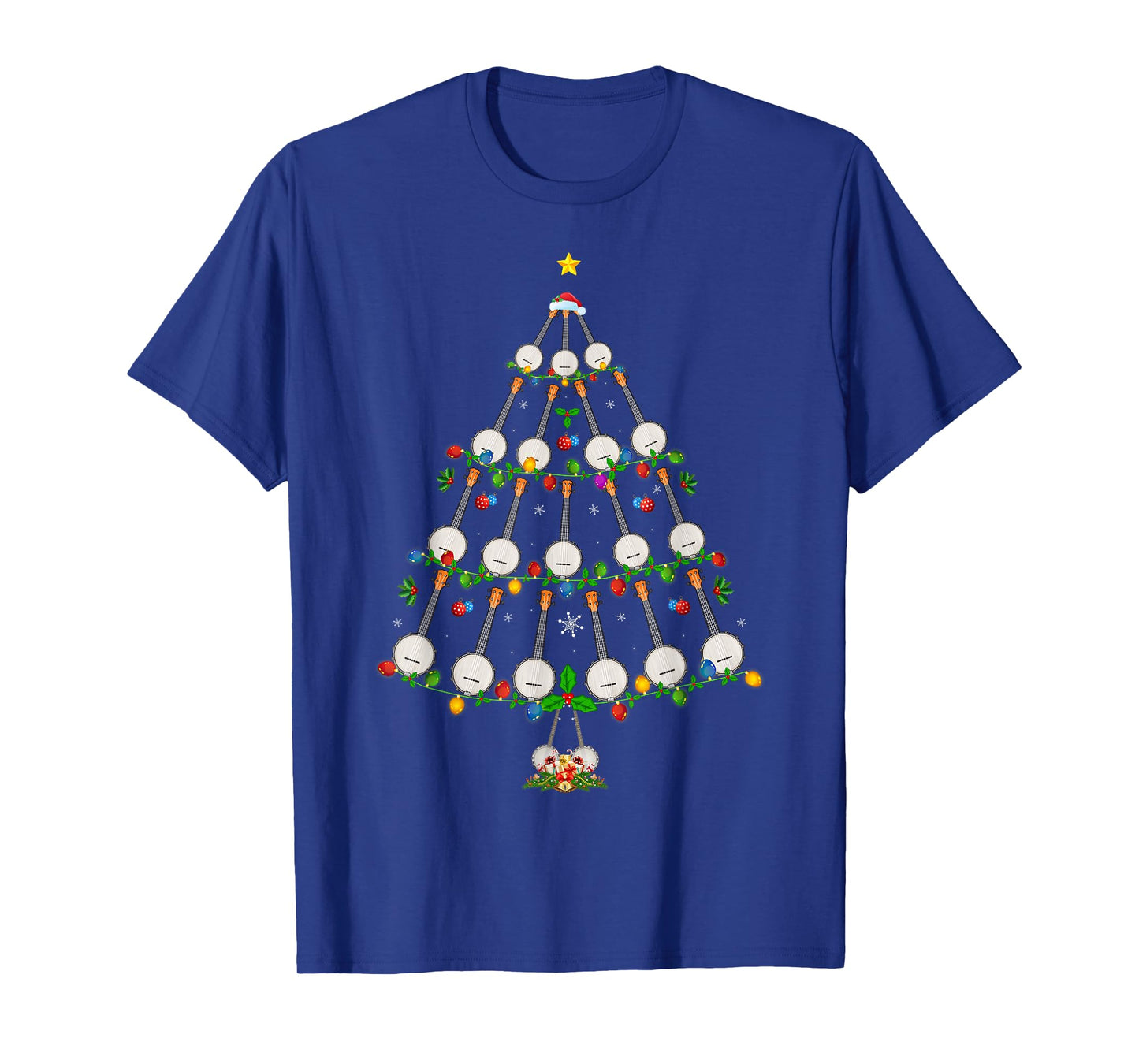 Banjo Christmas Tree Lights Funny Music Lover Musical Xmas T-Shirt