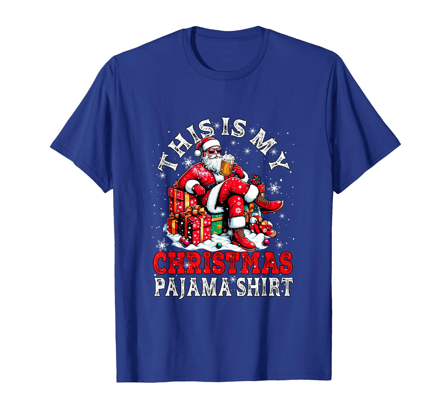 My Christmas Pajama Shirt Santa Sunglasses Drinking Beer T-Shirt