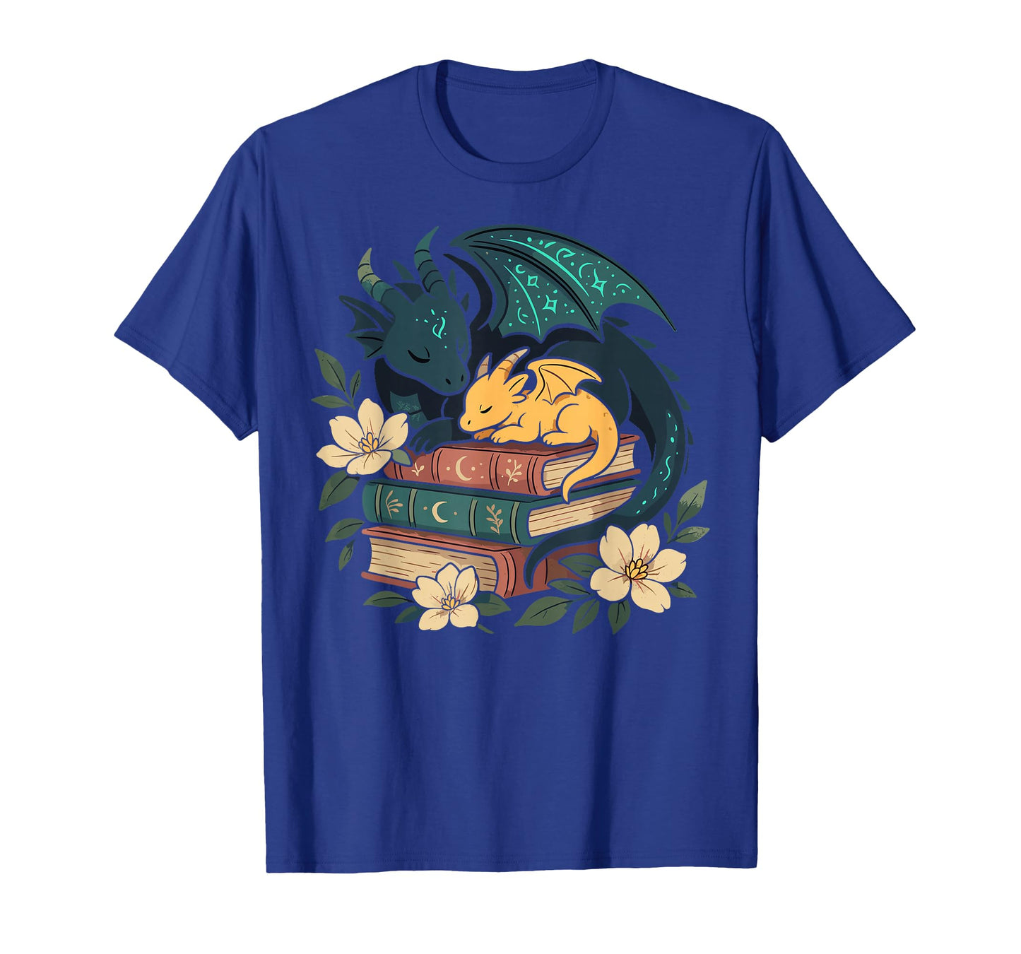 Cute Fairycore Dragons & Books Reader Whimsical Art Florals T-Shirt