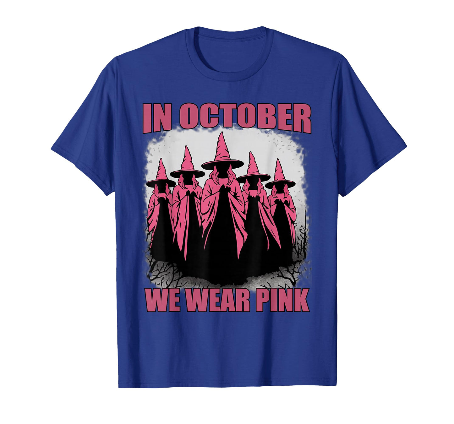 in October We Wear Pink Witch Halloween Breast Cancer T-Shirt