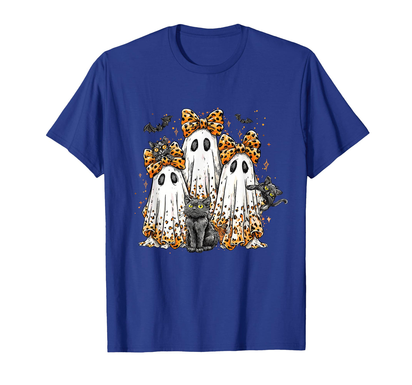 Coquette Leopard Ghost Halloween Black Cat Ghost Fall Vibes T-Shirt