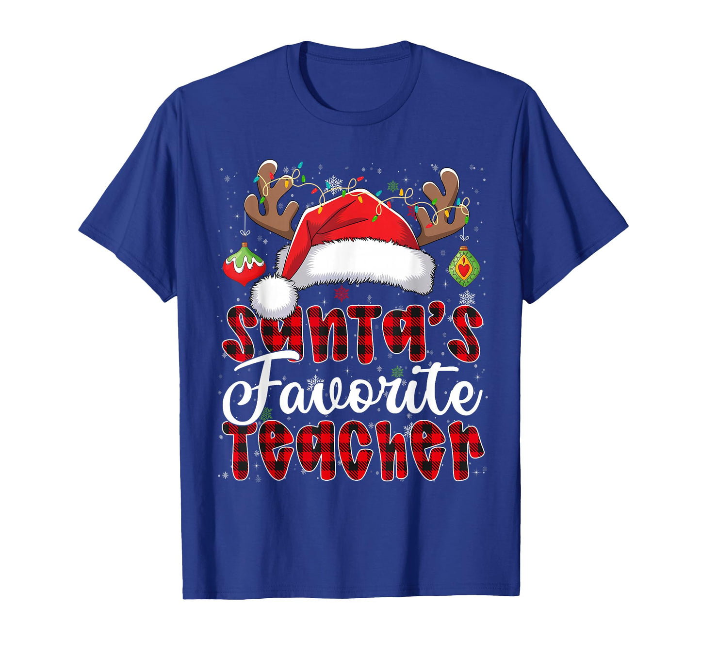 Santa's Favorite Teacher Christmas Santa Hat Reindeer T-Shirt