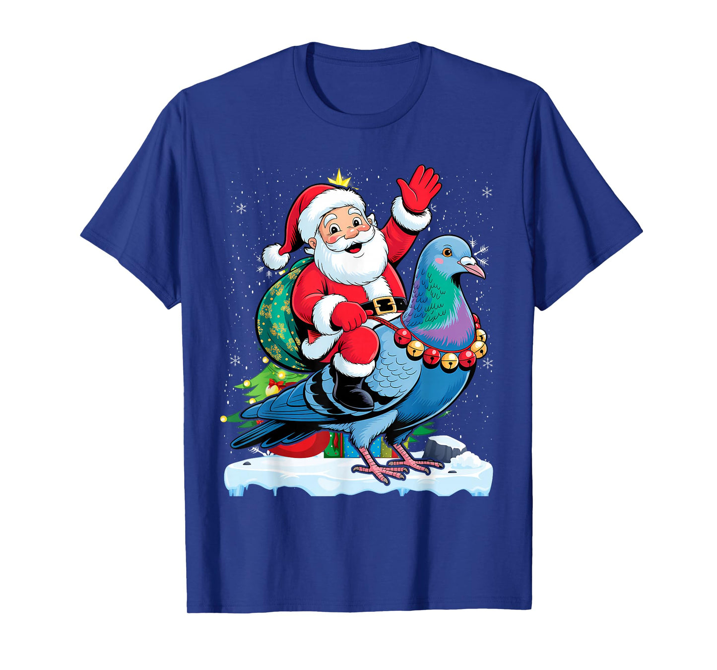 Bird Lover Xmas Santa Riding Pigeon Christmas T-Shirt